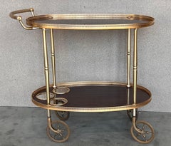 Art Deco Brass Dry Bar Cart with Smoked Two Tier Glass