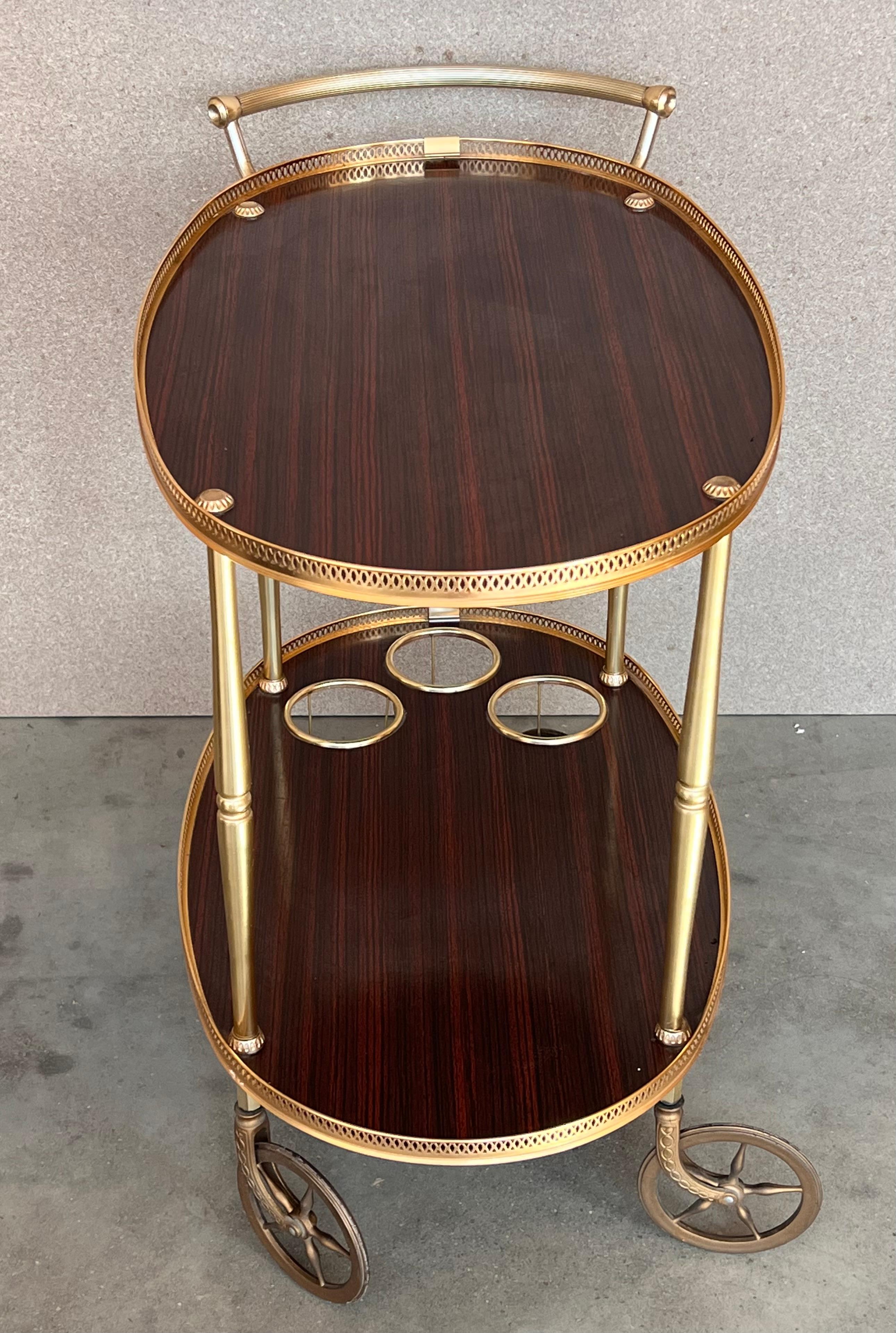 Italian Art Deco Brass Dry Bar Cart with Smoked Two Tier Glass