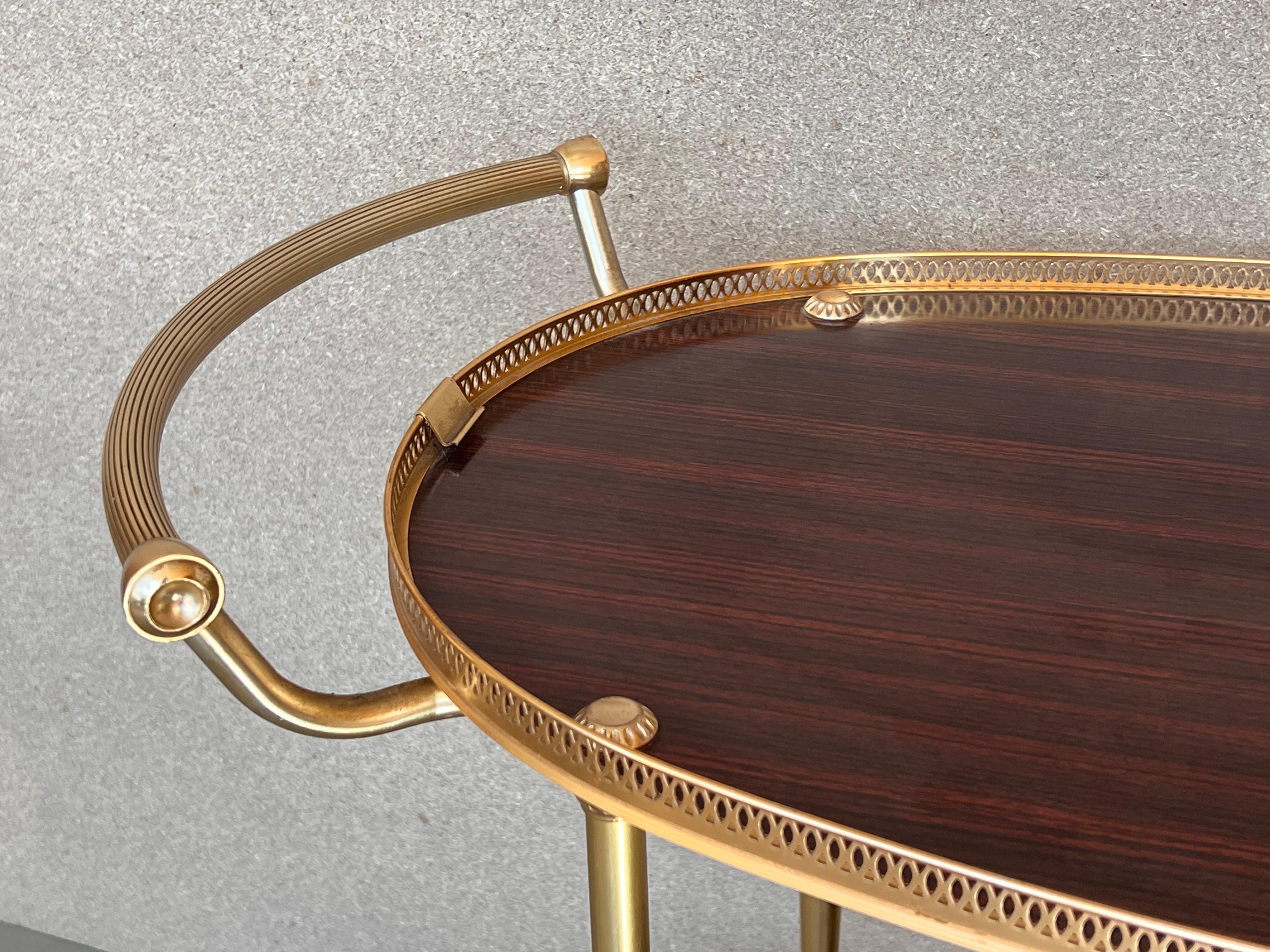 Art Deco Brass Dry Bar Cart with Smoked Two Tier Glass In Good Condition In Miami, FL
