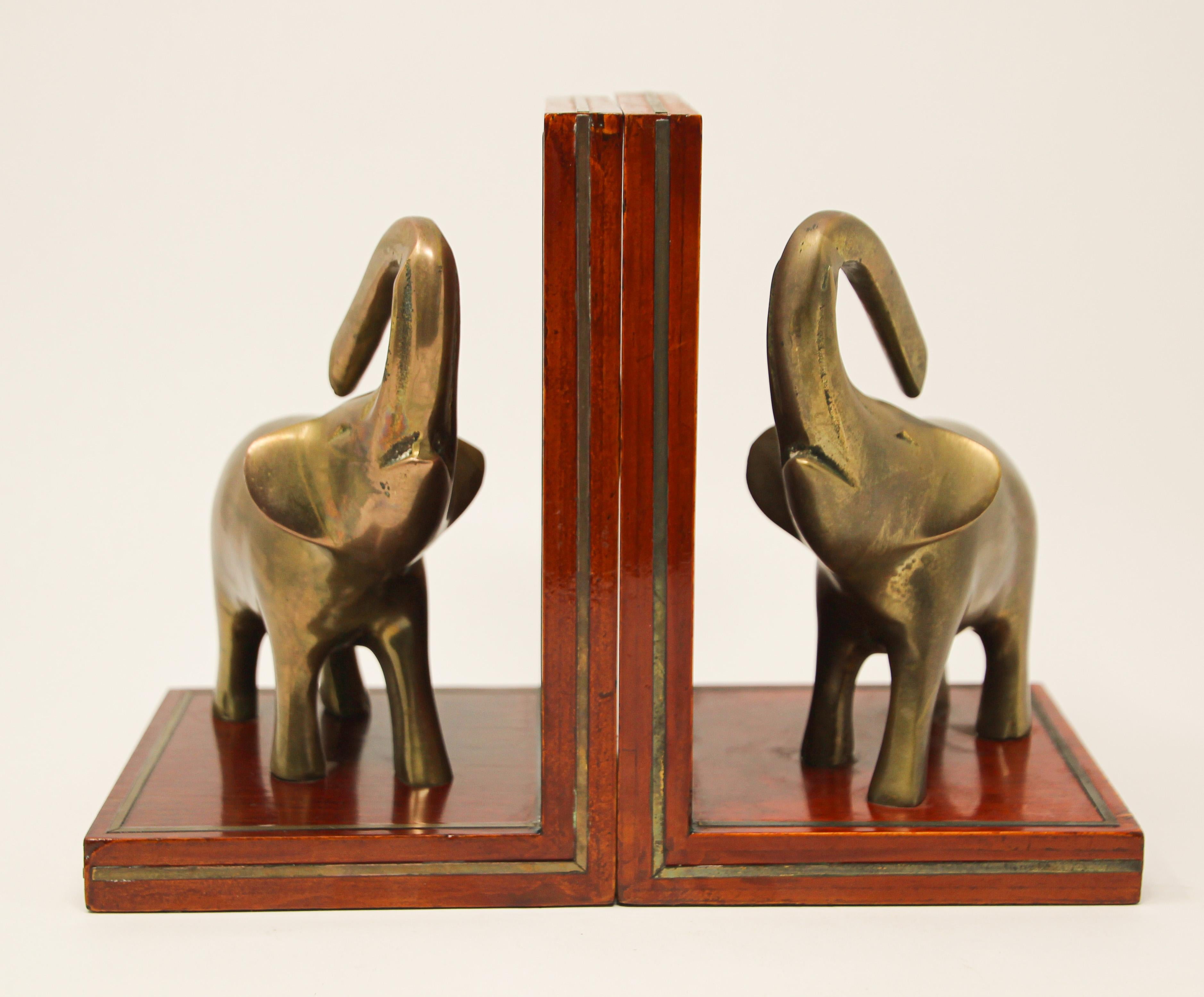 North American Art Deco Brass Elephant Sculpture Bookends