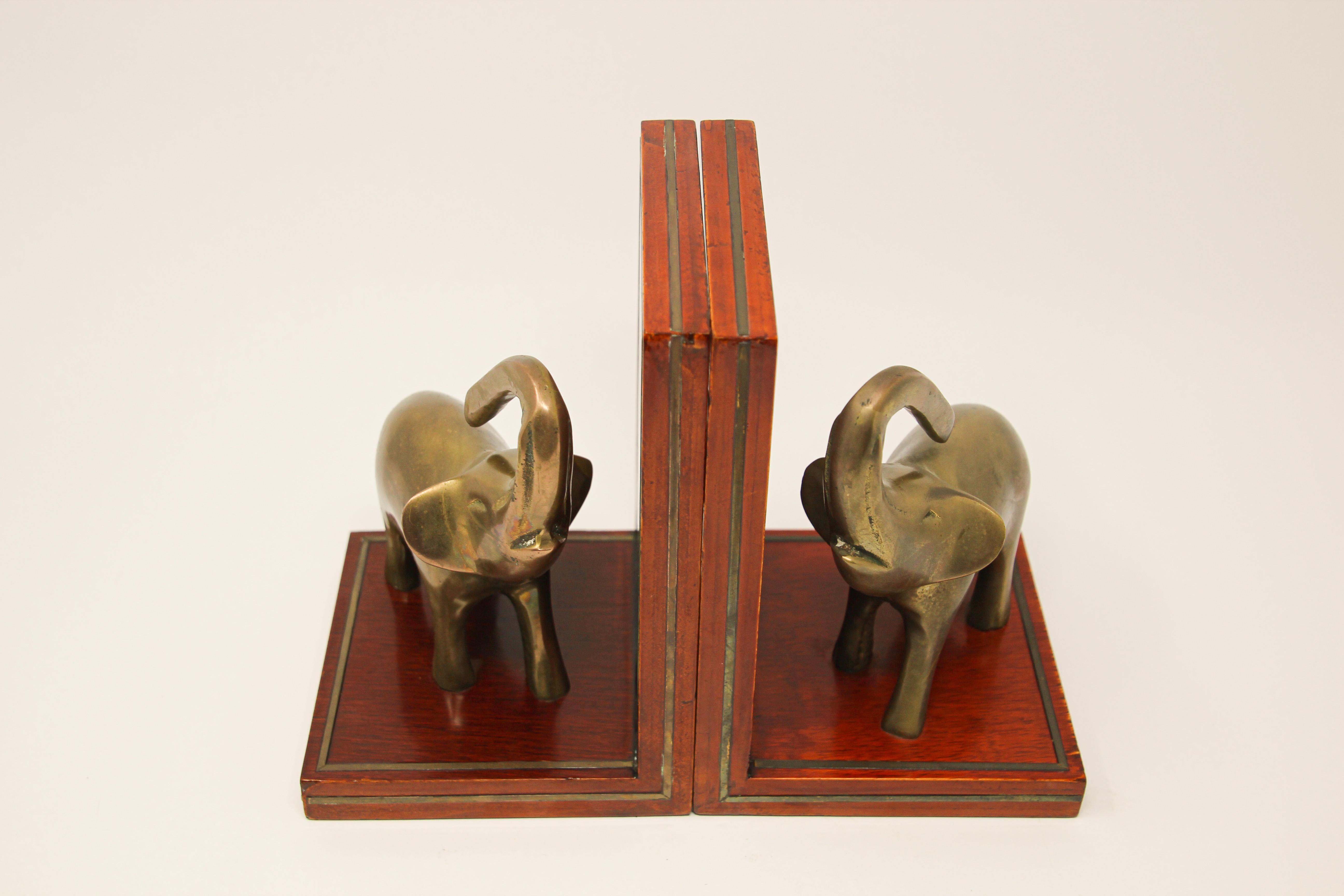 Polished Art Deco Brass Elephant Sculpture Bookends