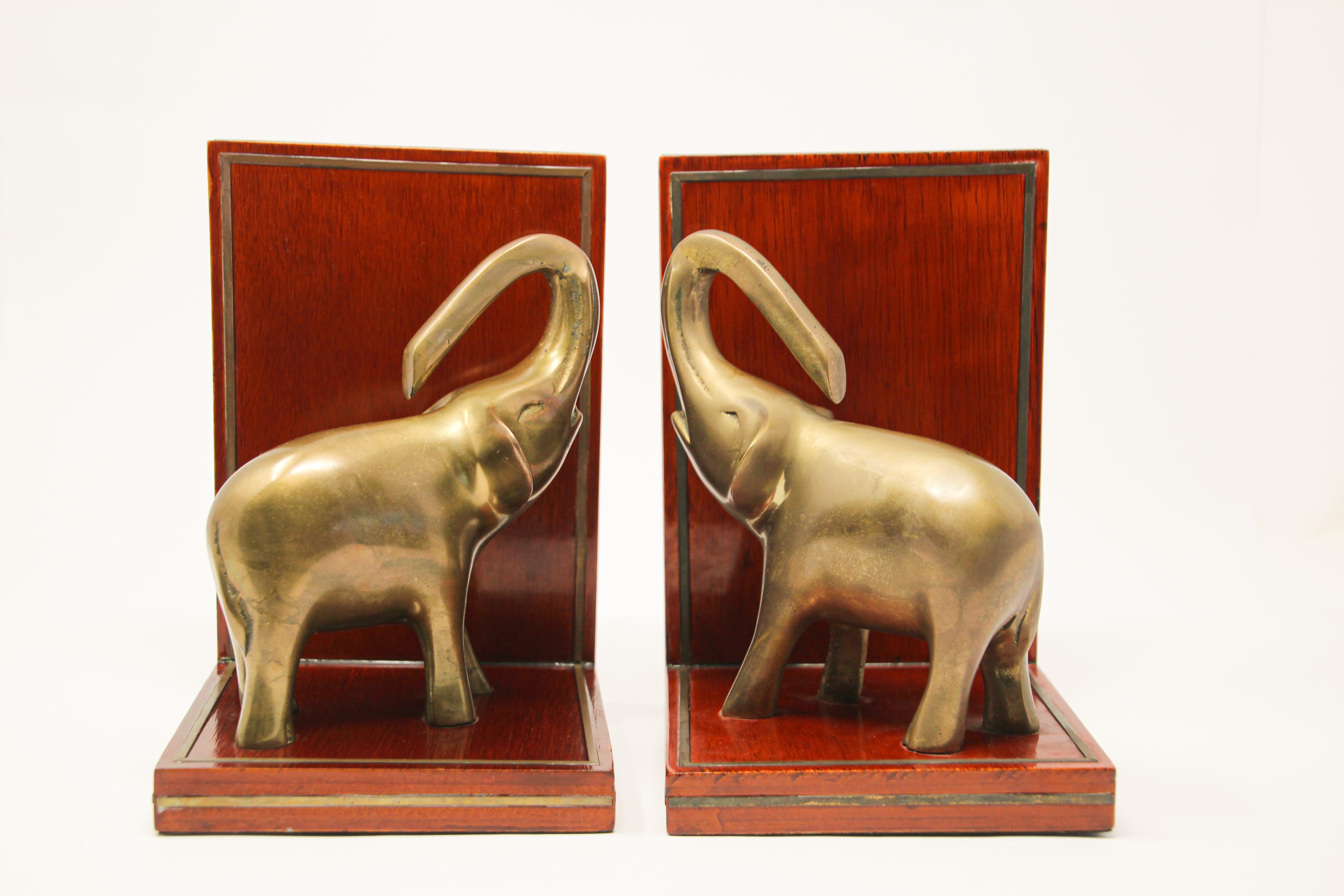 20th Century Art Deco Brass Elephant Sculpture Bookends