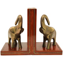 Vintage Art Deco Brass Elephant Sculpture Bookends