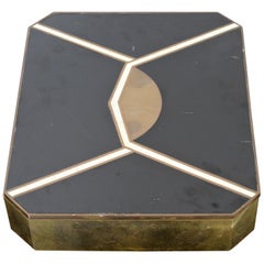 Art Deco Brass Enamel Stone Lidded Box Velvet Lined Table Sculpture