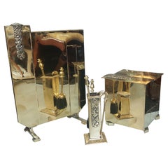 Antique Art Deco Brass Fire Side Set