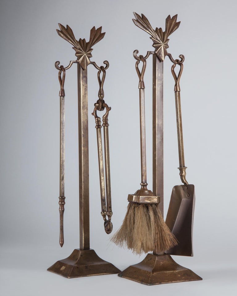 Art Deco Brass Fireplace Tool Set and Stand, circa 1930 For Sale at 1stDibs