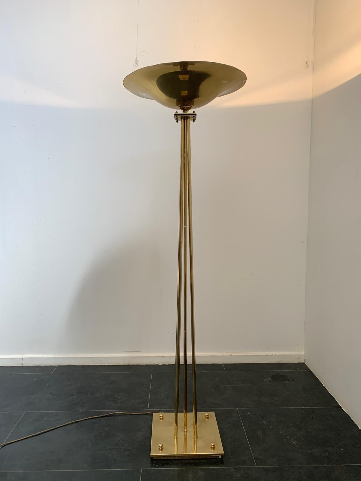 Italian Art Deco Brass Floor Lamp attributed to Prearo Luce, 1980s