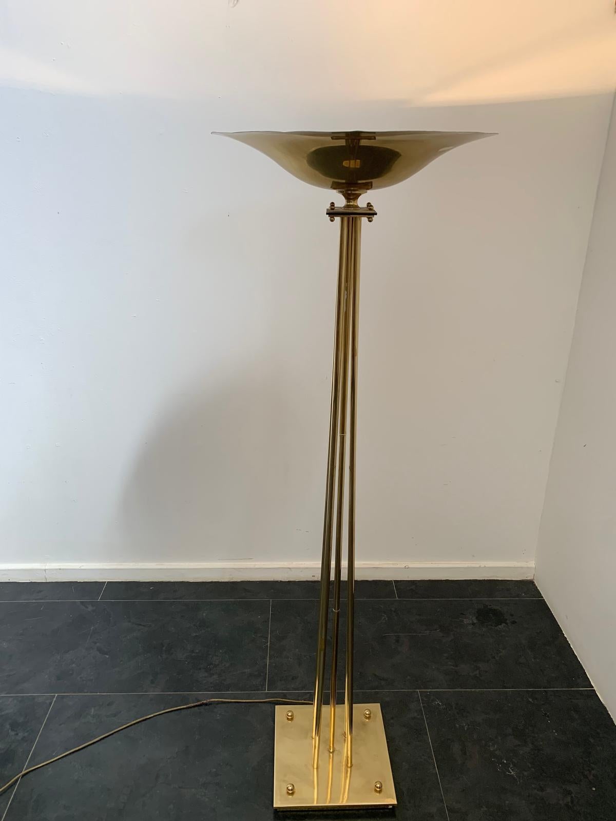Art Deco Brass Floor Lamp attributed to Prearo Luce, 1980s In Good Condition In Montelabbate, PU