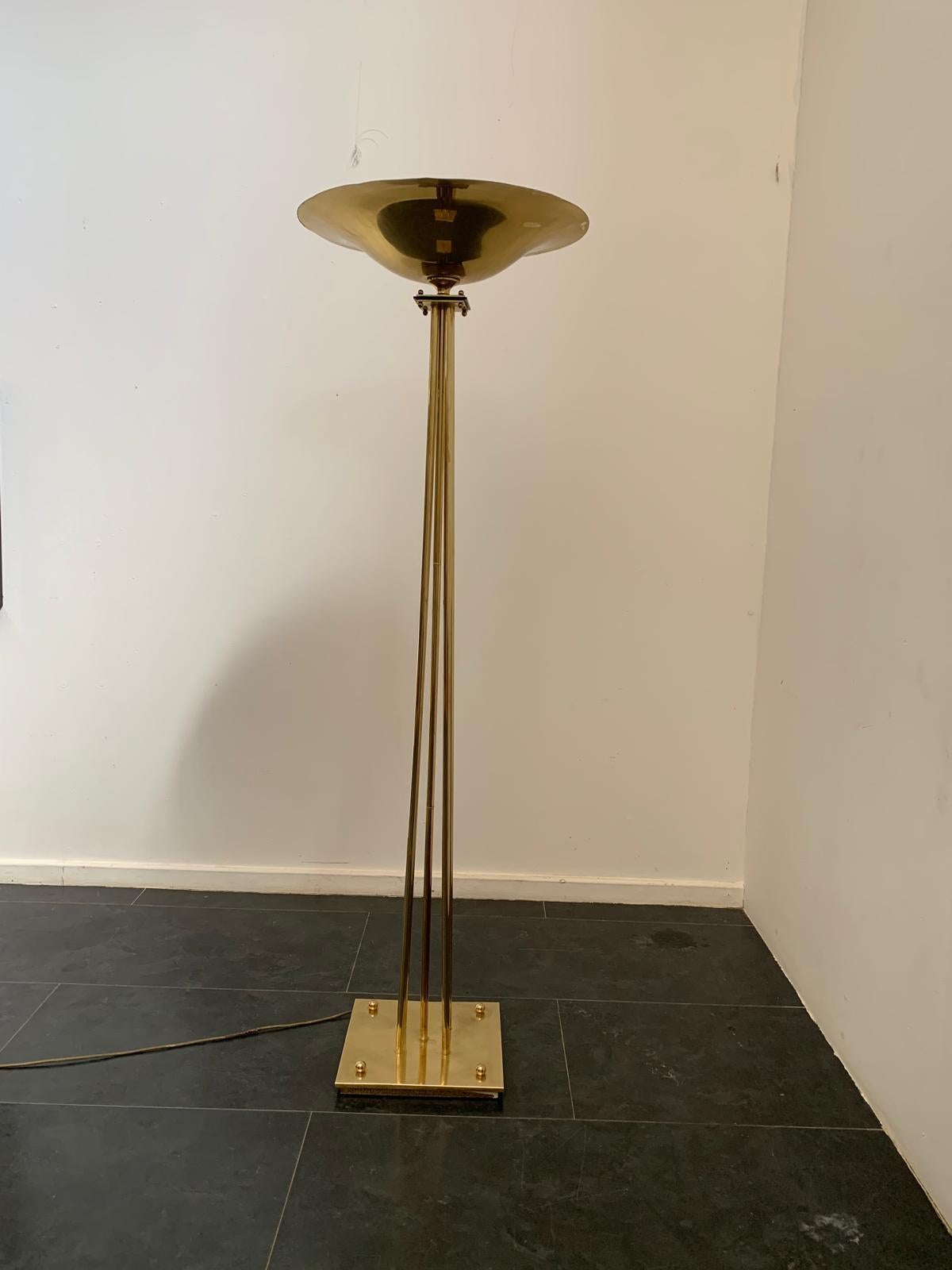 Late 20th Century Art Deco Brass Floor Lamp attributed to Prearo Luce, 1980s