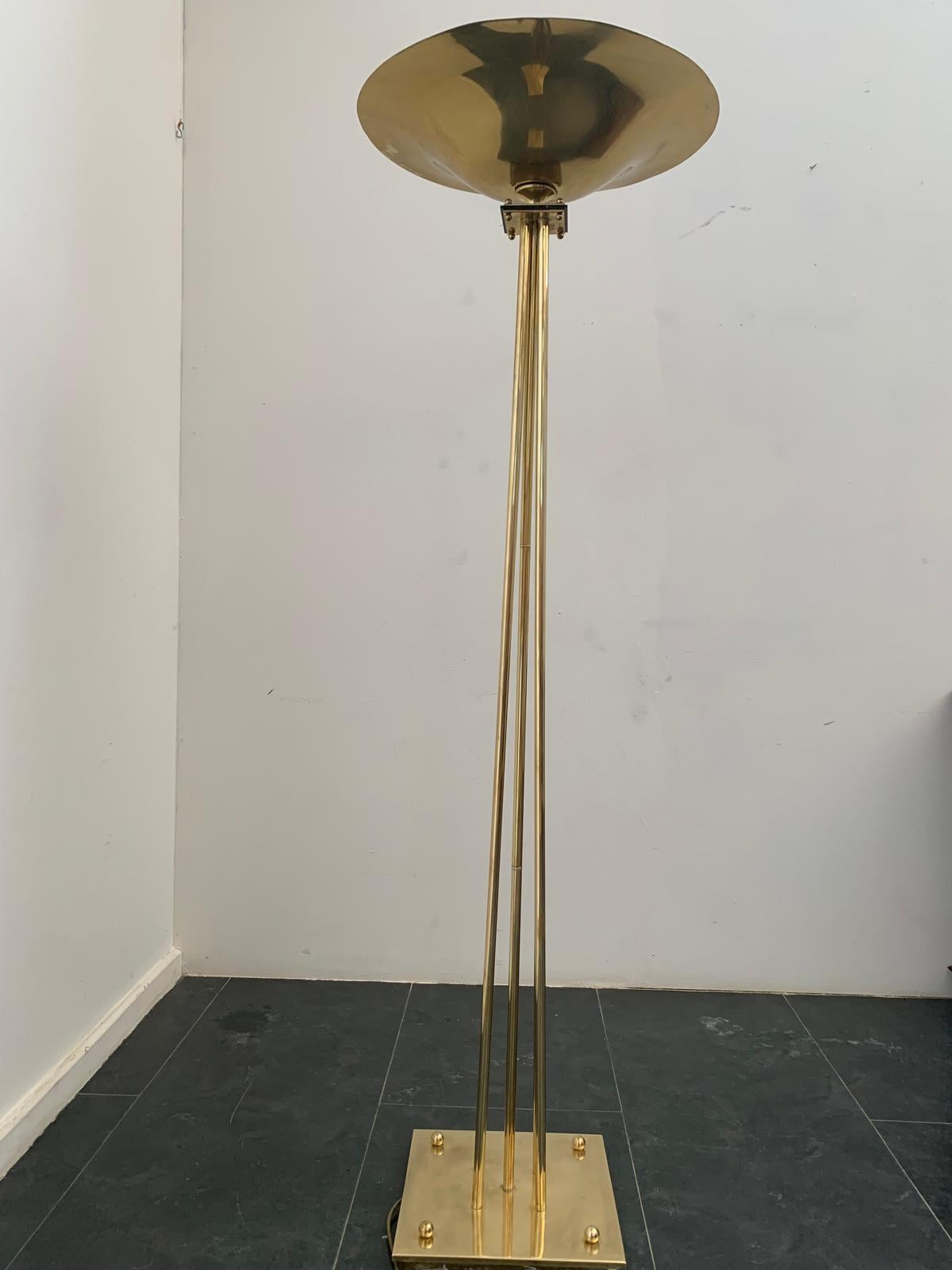 Art Deco Brass Floor Lamp attributed to Prearo Luce, 1980s 2