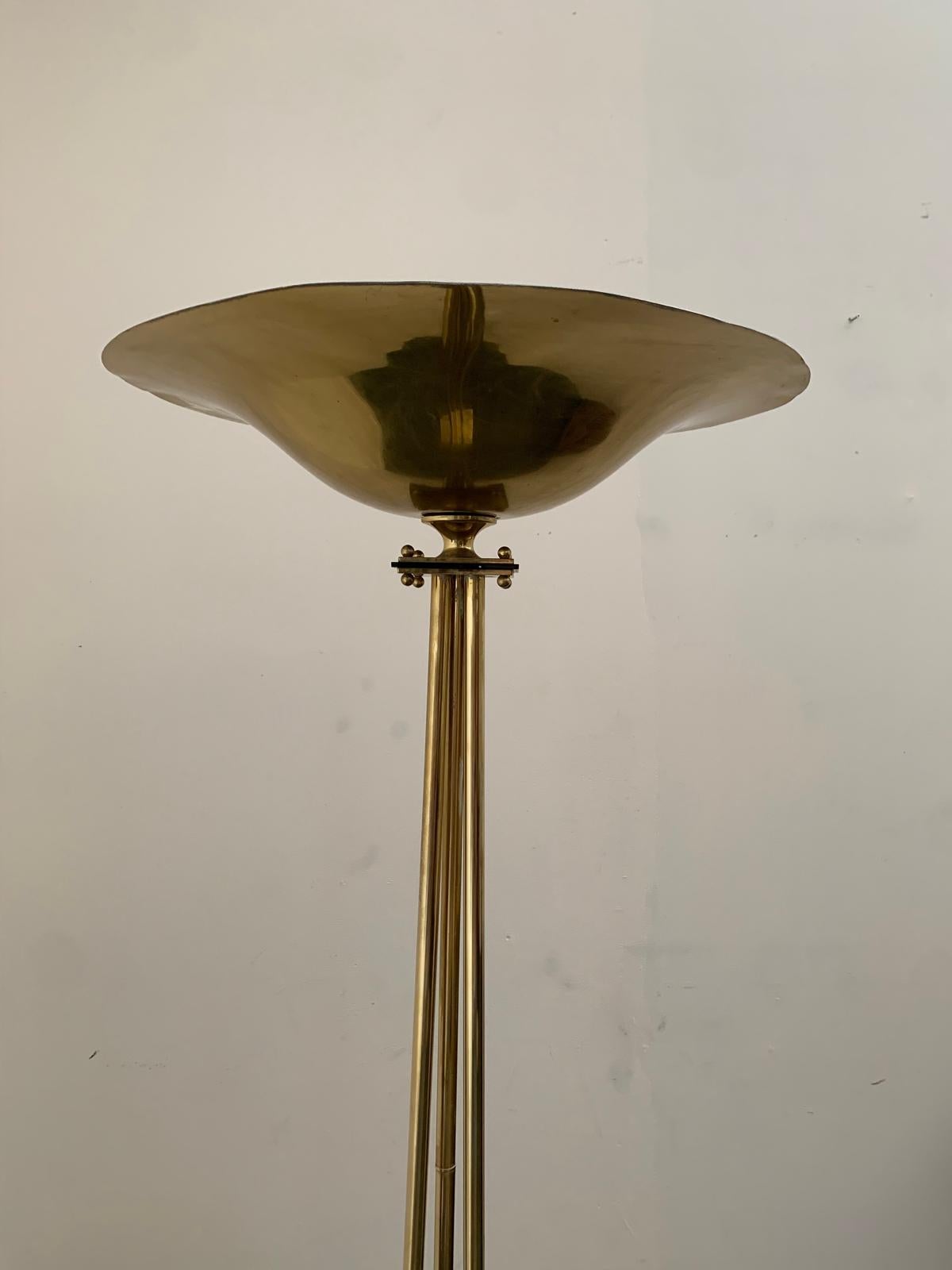 Art Deco Brass Floor Lamp attributed to Prearo Luce, 1980s 3