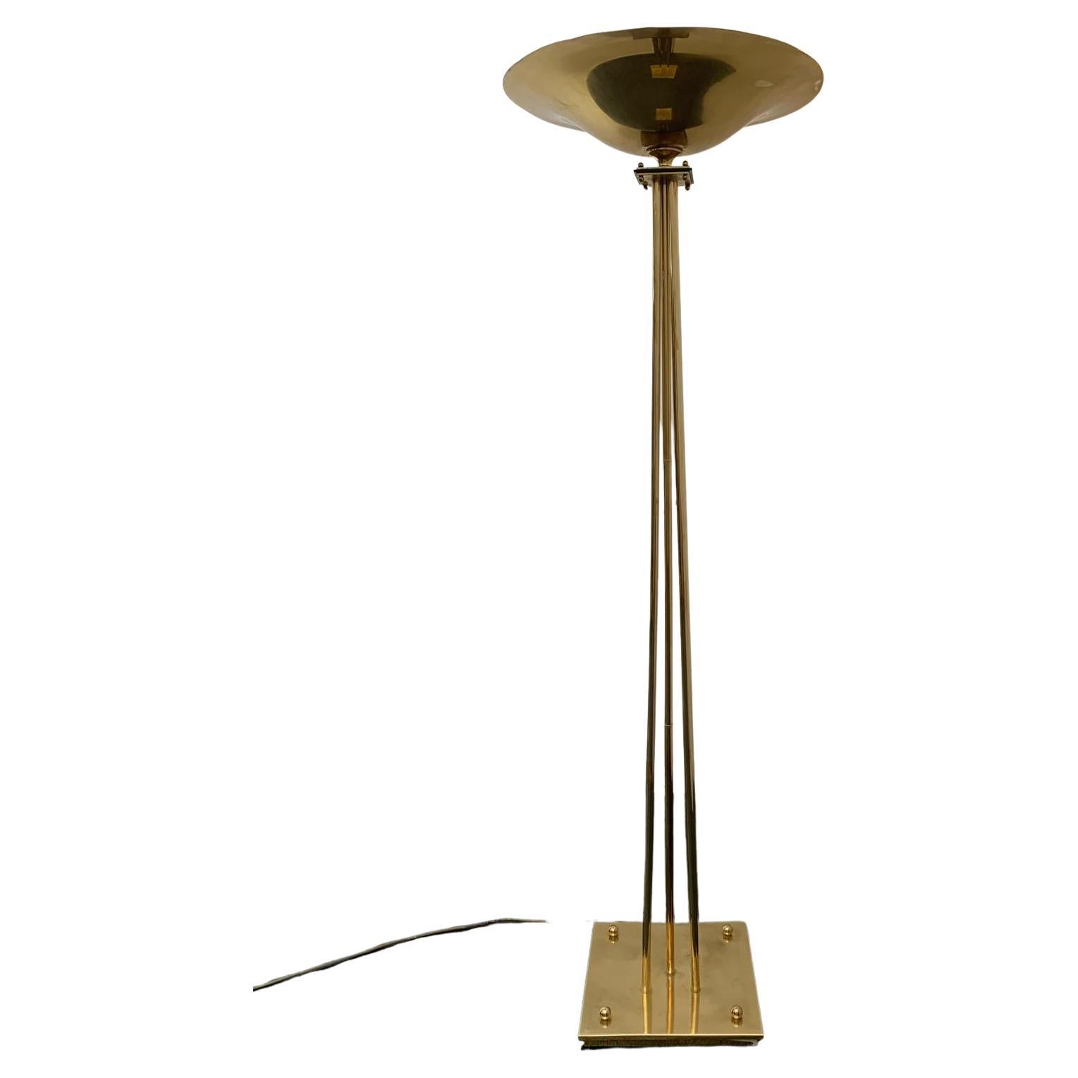 Art Deco Brass Floor Lamp attributed to Prearo Luce, 1980s