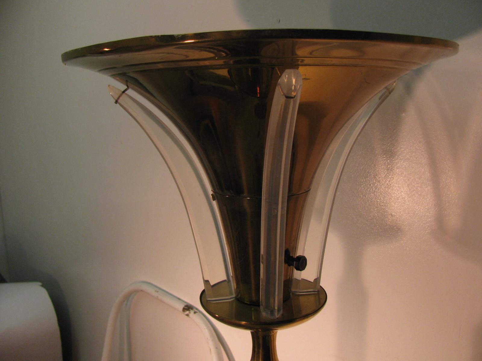 Art Deco Midcentury Brass Floor Lamp with Lucite Fins Torchiere In Good Condition In Port Jervis, NY