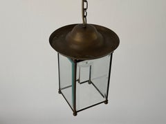 Art Deco Brass Frame and Glass Ceiling Lamp, 1940s, Germany