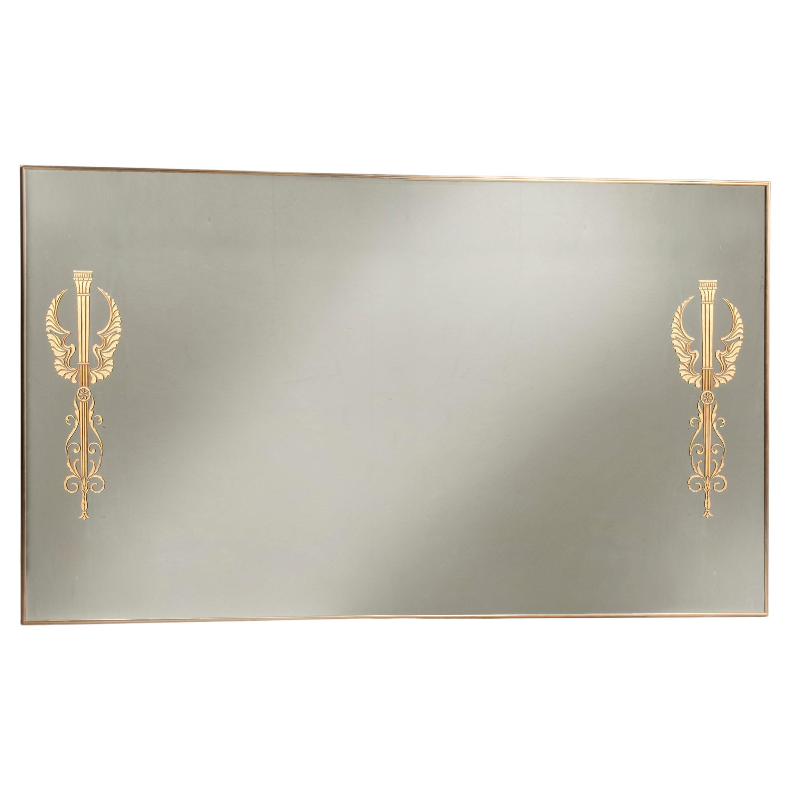 Art Deco Brass Framed Golden Decorative Wall Mirror For Sale