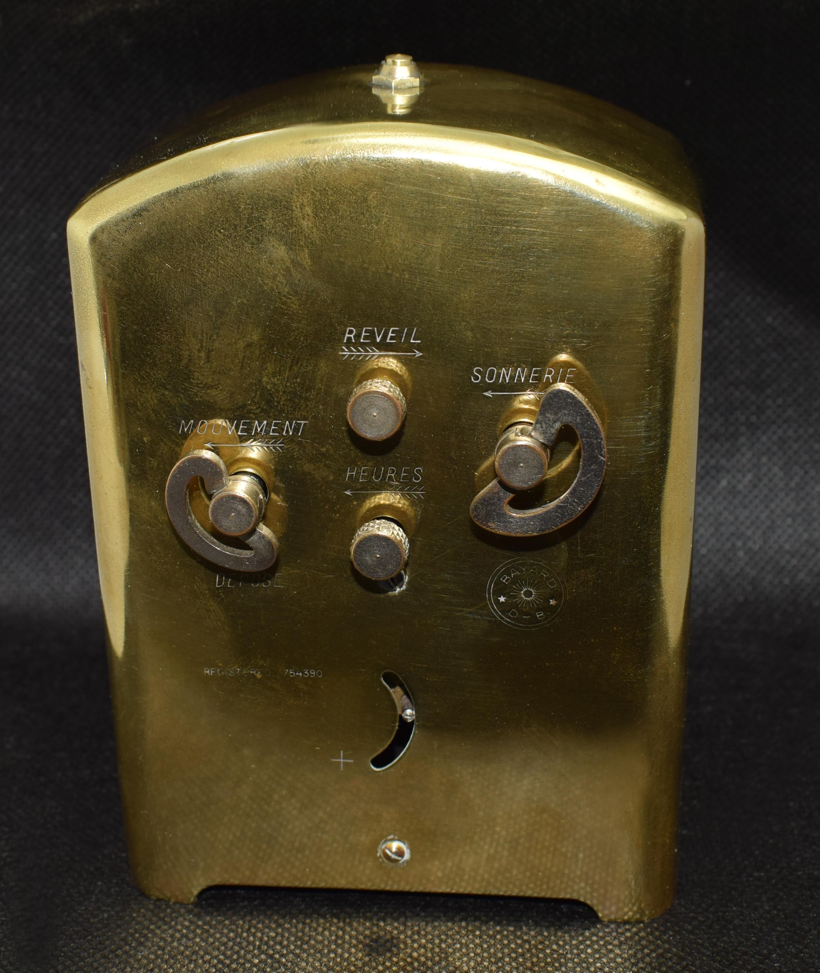 Art Deco Brass French Alarm Clock by Bayard, circa 1930 In Good Condition In Devon, England