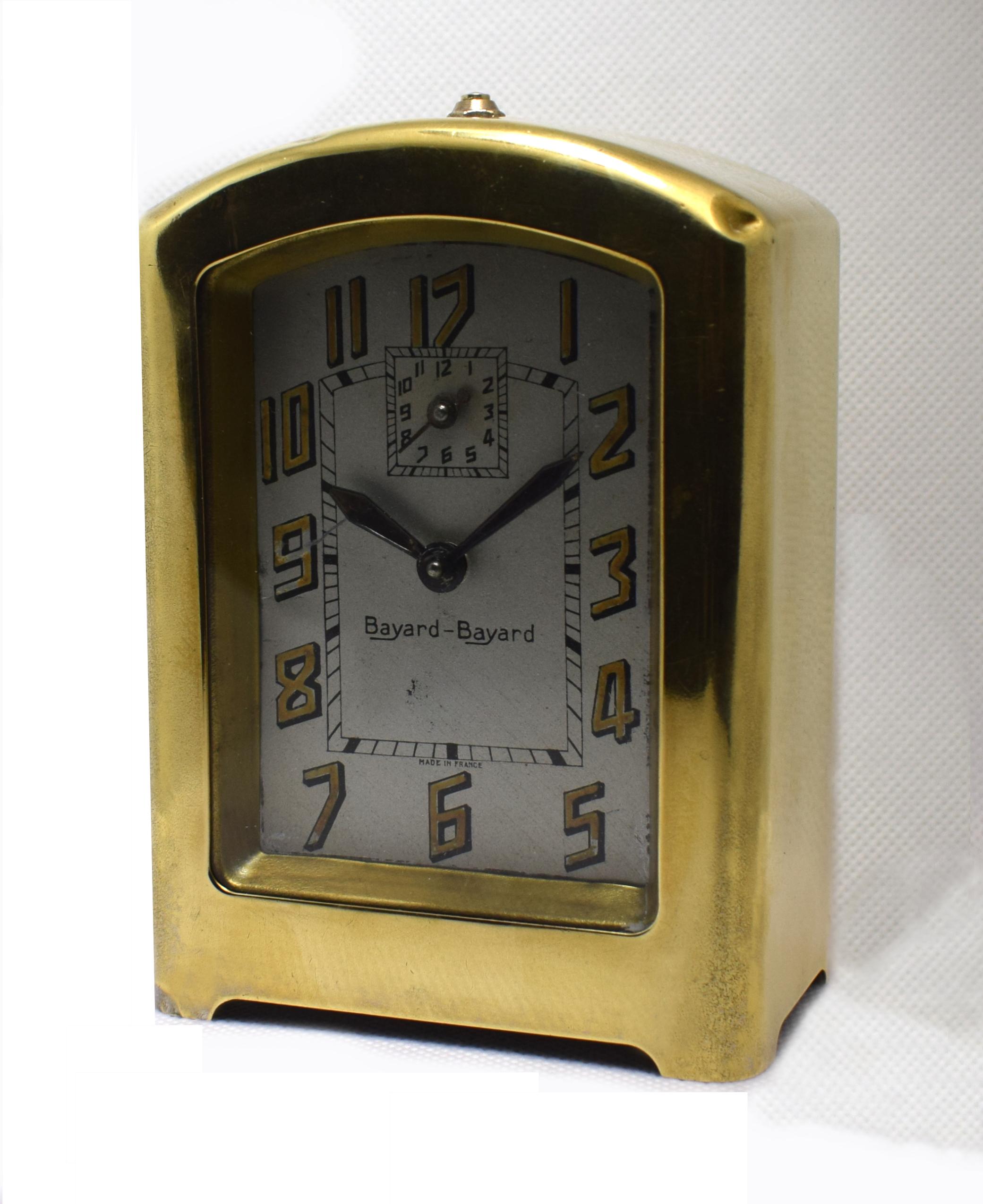 Art Deco Brass French Alarm Clock by Bayard, circa 1930 1