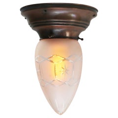 Vintage Art Deco Brass Frosted Cut Glass Ceiling Lamp Flush Mount