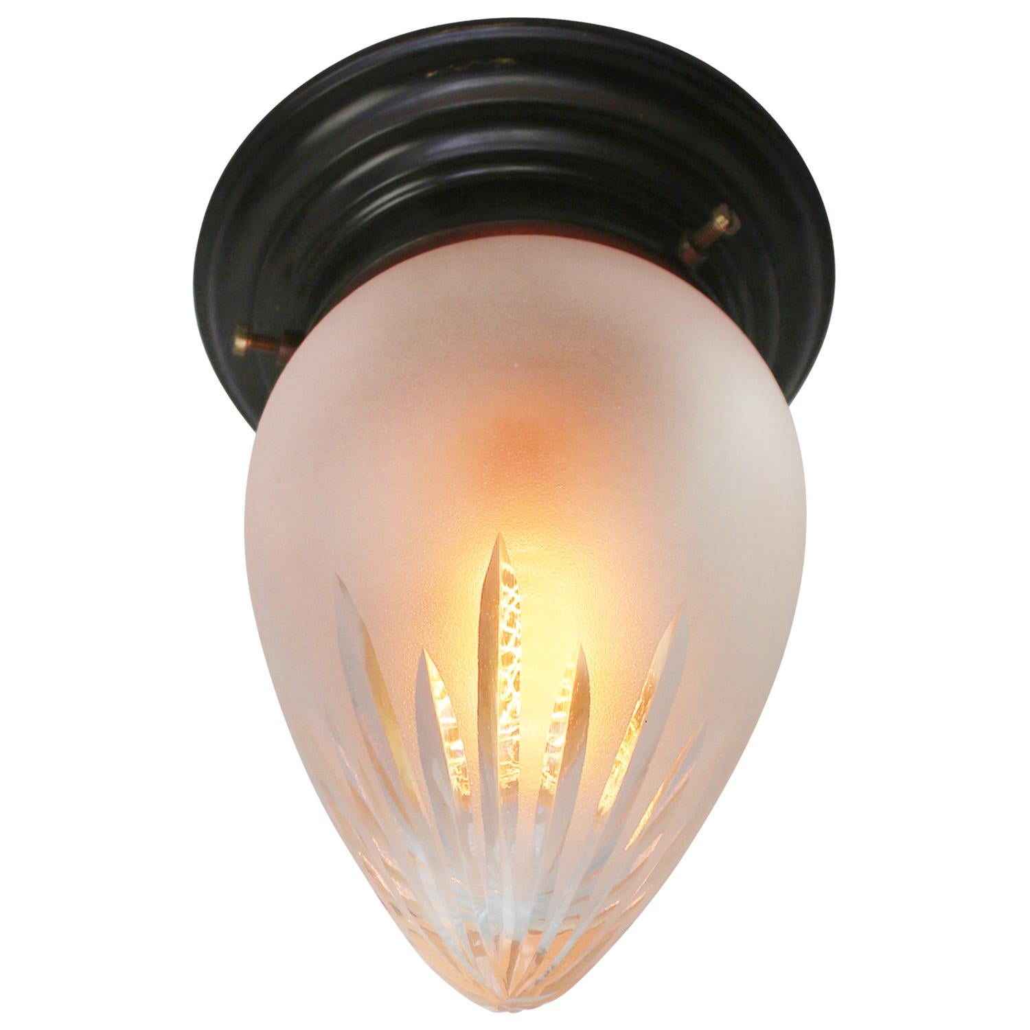 Art Deco Brass Frosted Cut Glass Ceiling Lamps Flush Mounts