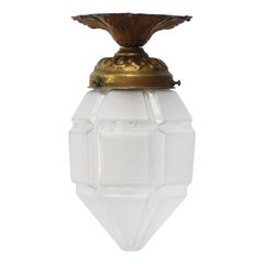 Art Deco Brass Frosted Glass Ceiling Lamp Flush Mount