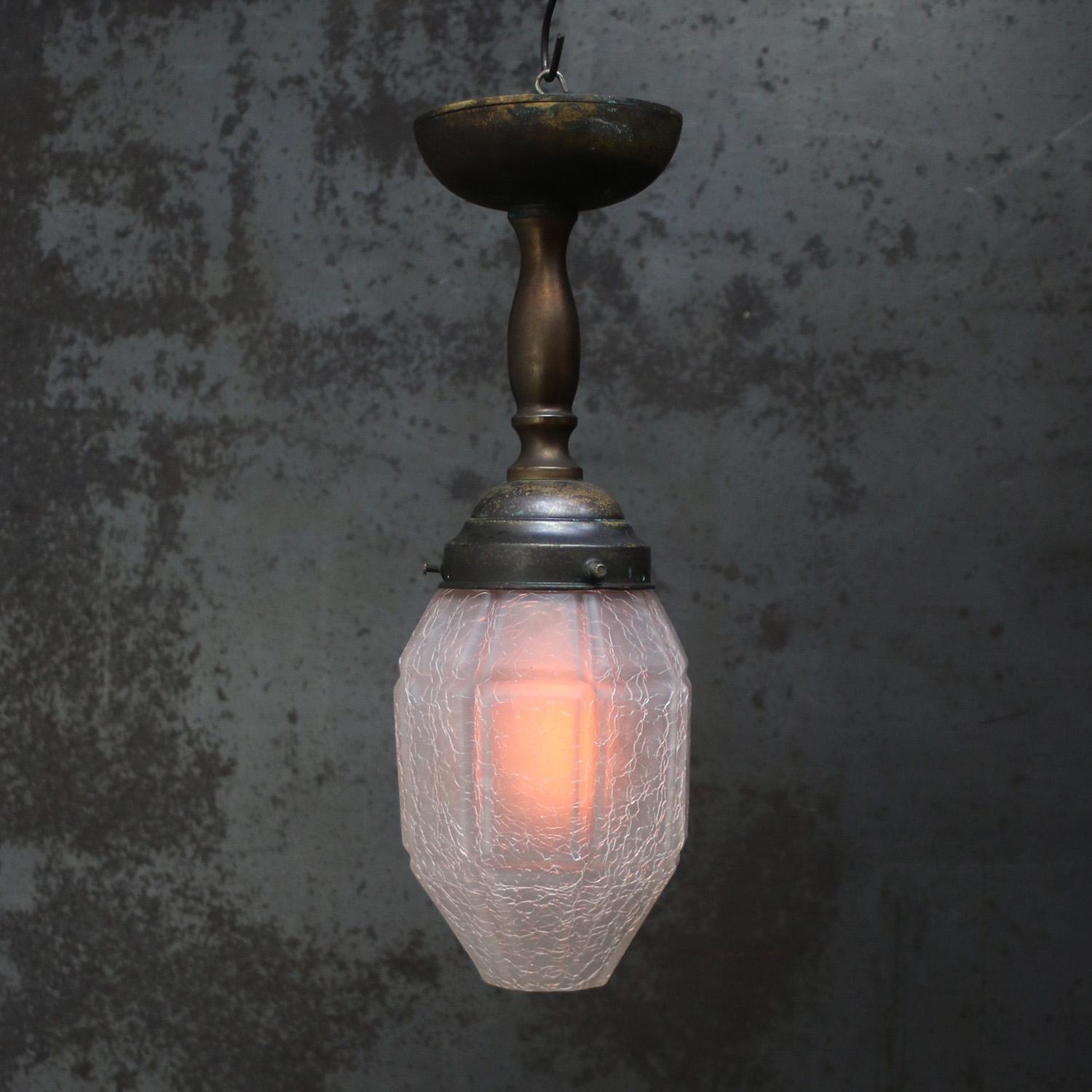 French Art Deco Brass Frosted Glass Ceiling Lamp Flush Mount For Sale