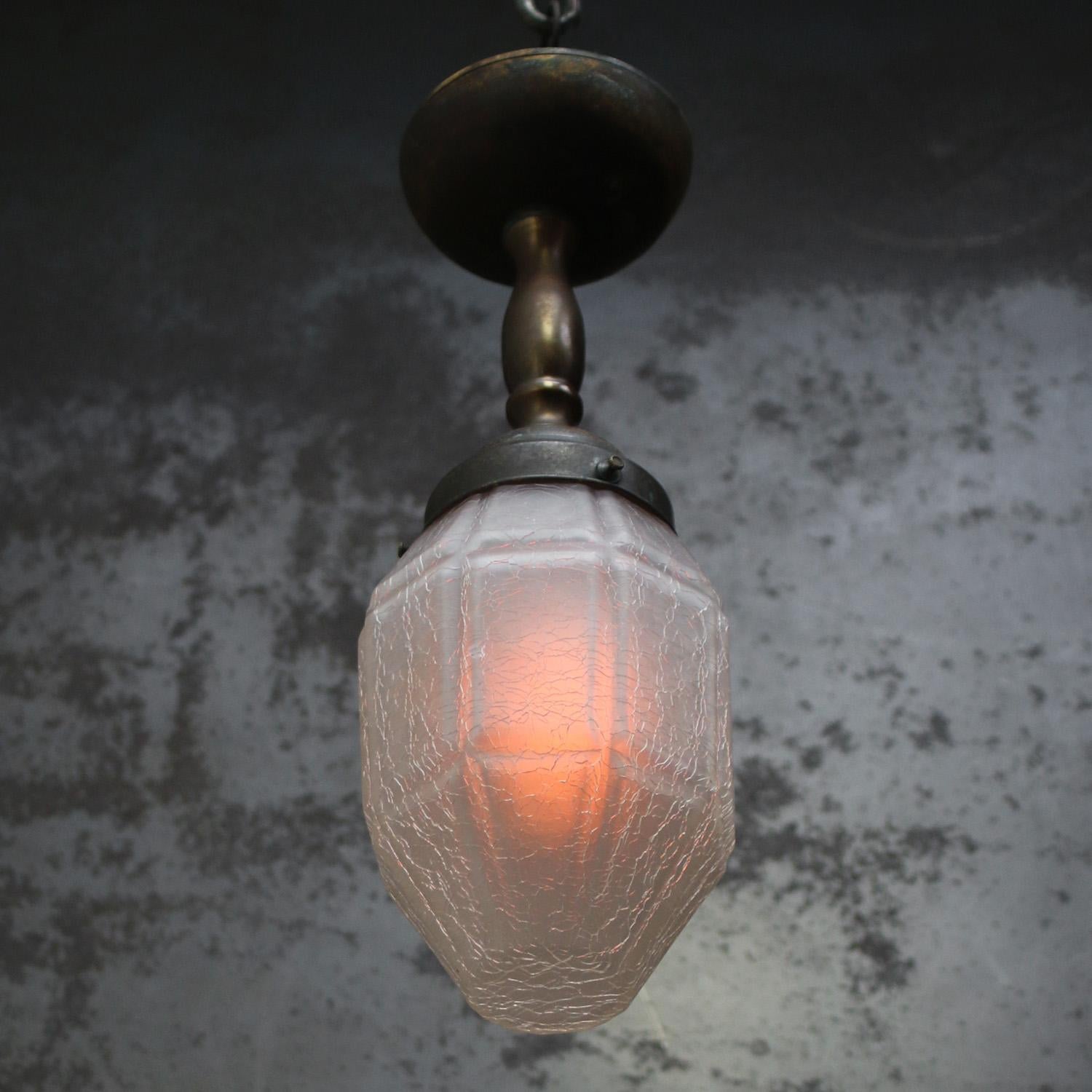 Art Deco Brass Frosted Glass Ceiling Lamp Flush Mount For Sale 1