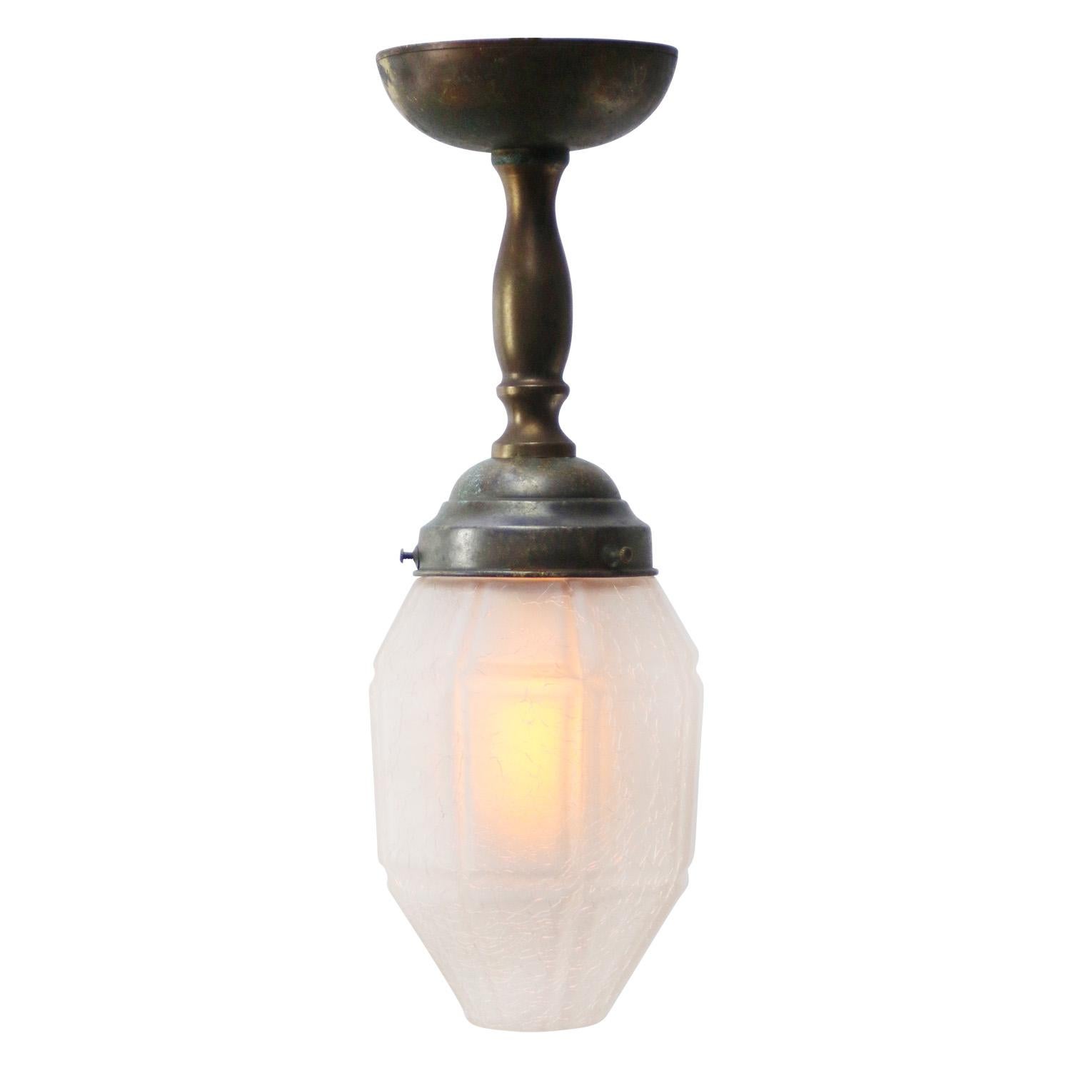 Art Deco Brass Frosted Glass Ceiling Lamp Flush Mount For Sale 2