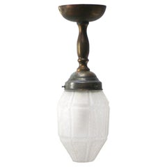 Lampada da soffitto Art Deco in ottone con vetro smerigliato, montaggio ad incasso