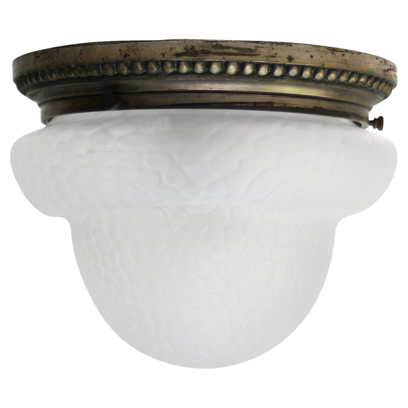 Art Deco Brass Frosted Glass Ceiling Lamp Flush Mount For Sale