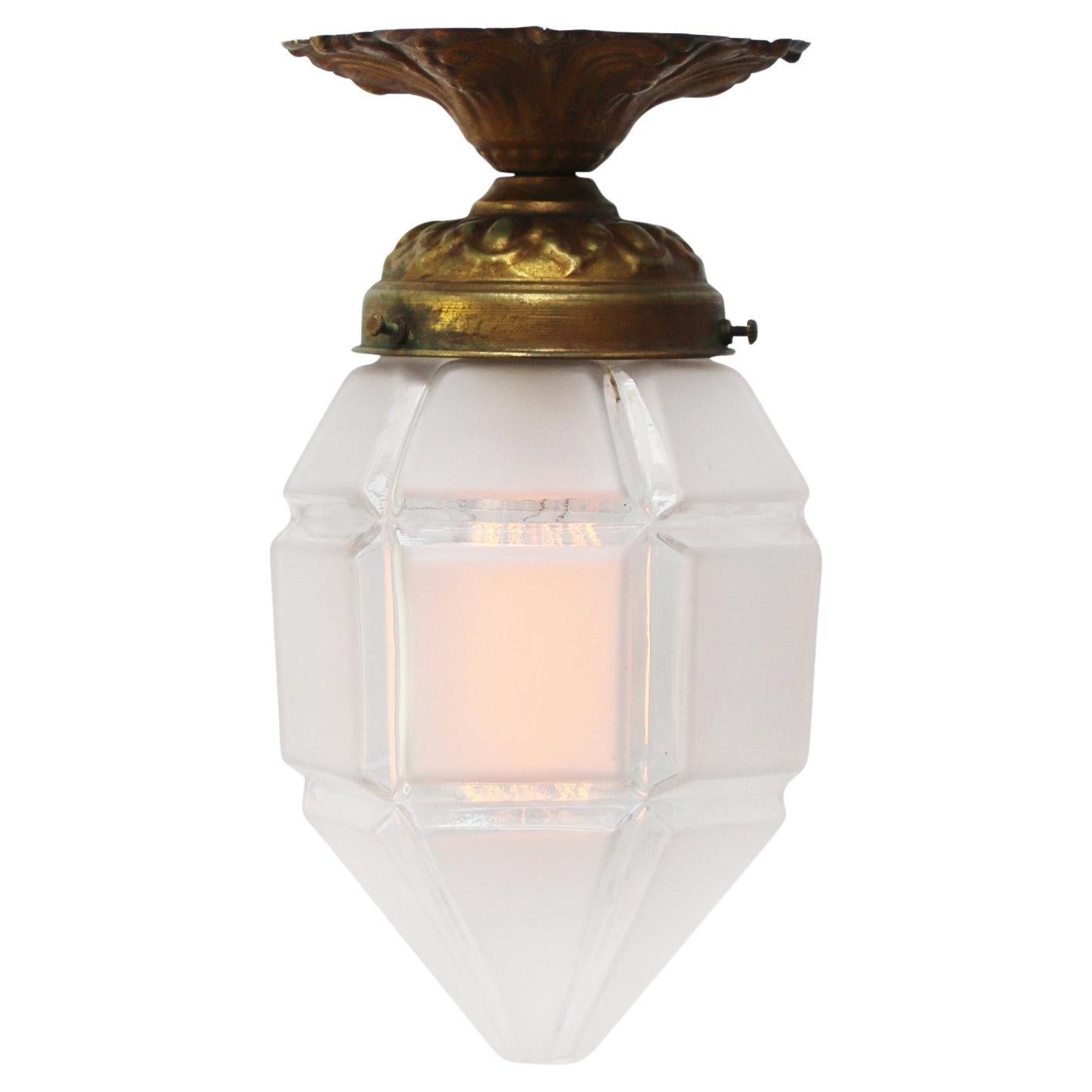 Lampada da soffitto Art Deco in ottone con vetro smerigliato, montaggio ad incasso