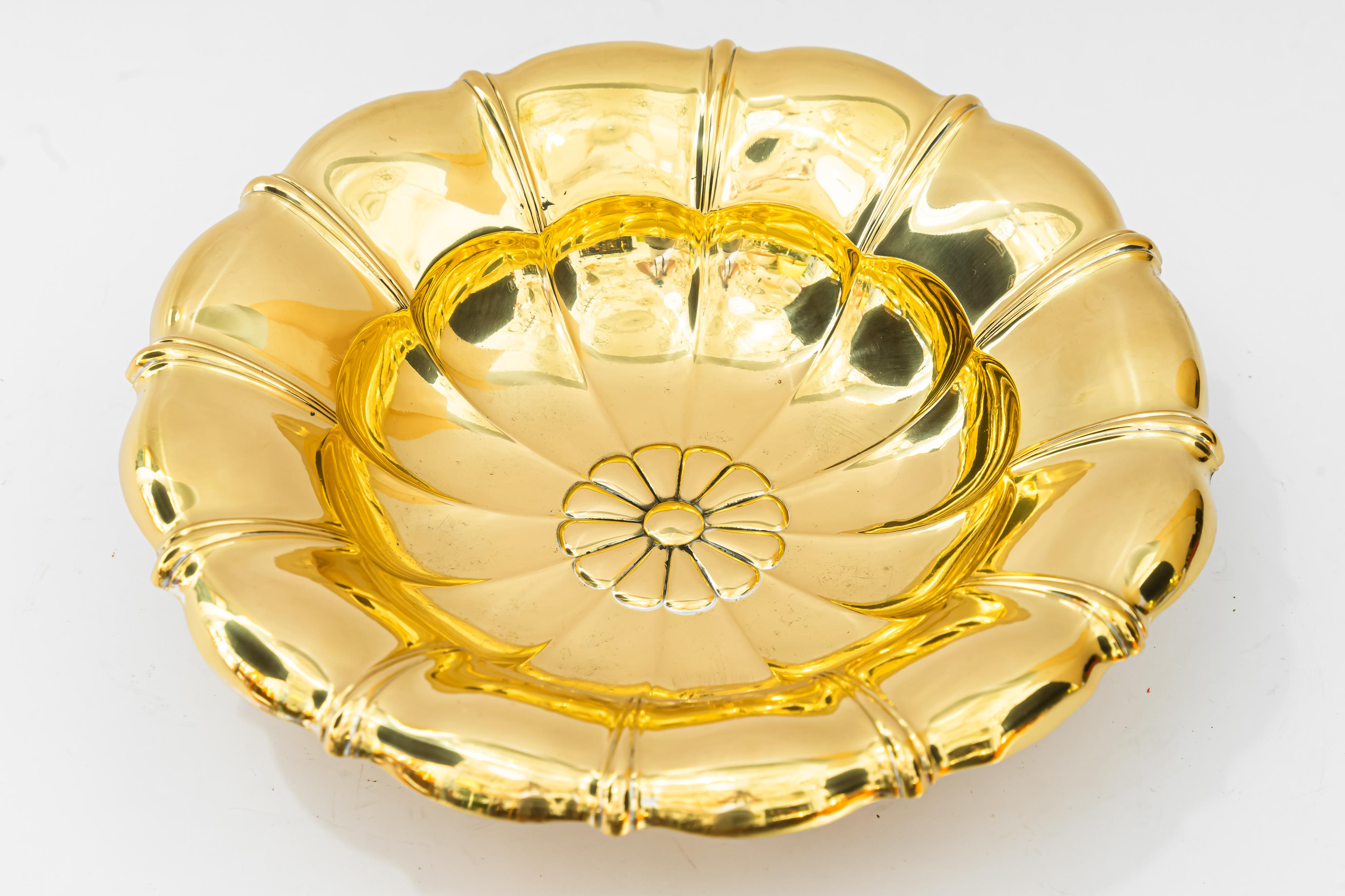 Lacquered Art Deco Brass fruit bowl vienna around 1920s For Sale