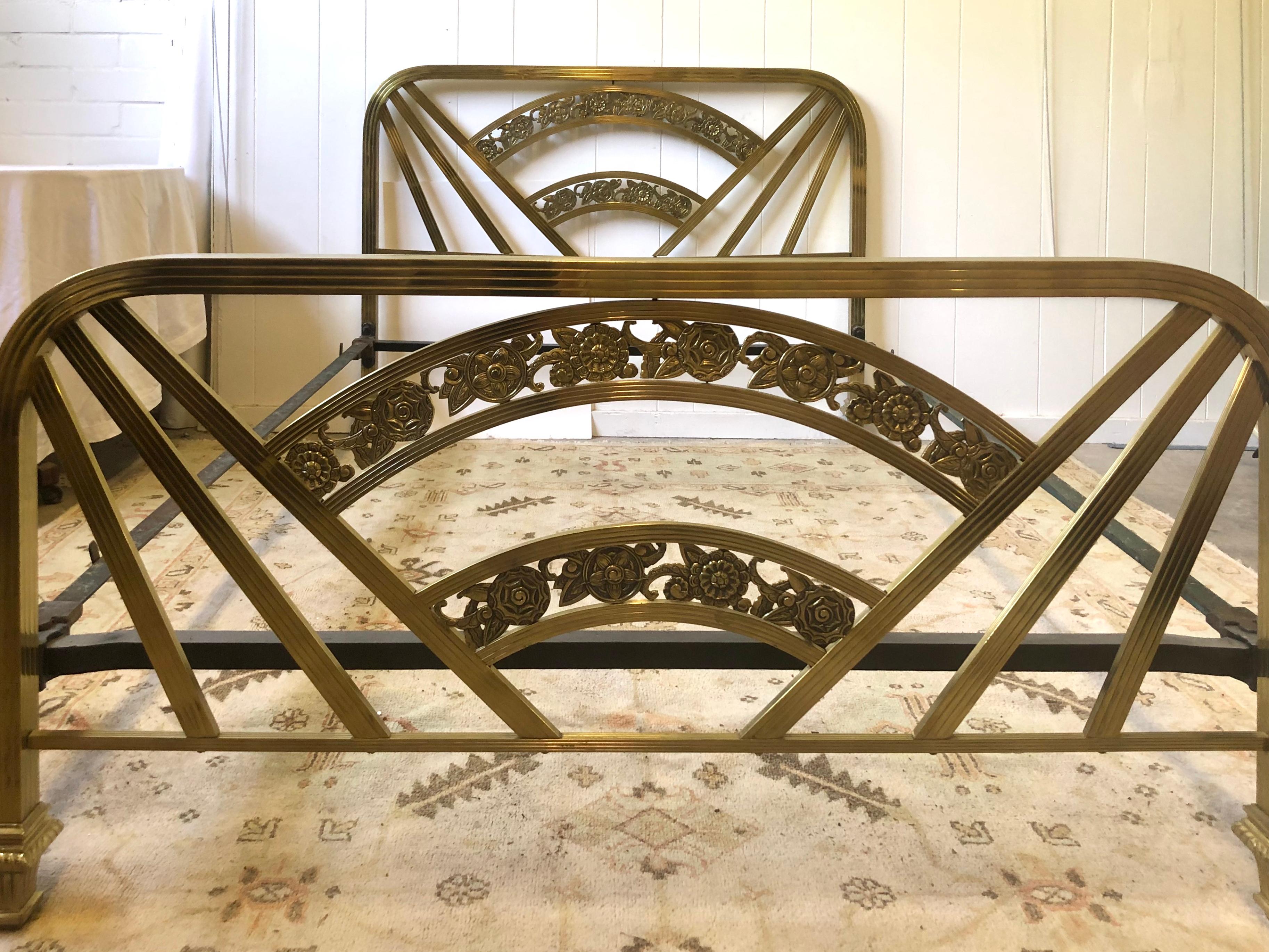 Art Deco Brass Full Size Bed Frame In Good Condition In Atlanta, GA