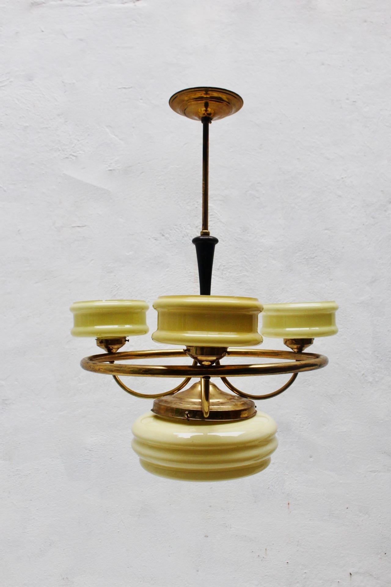 Art Deco brass and glass 4-lights made in Spain, circa 1930s.
 