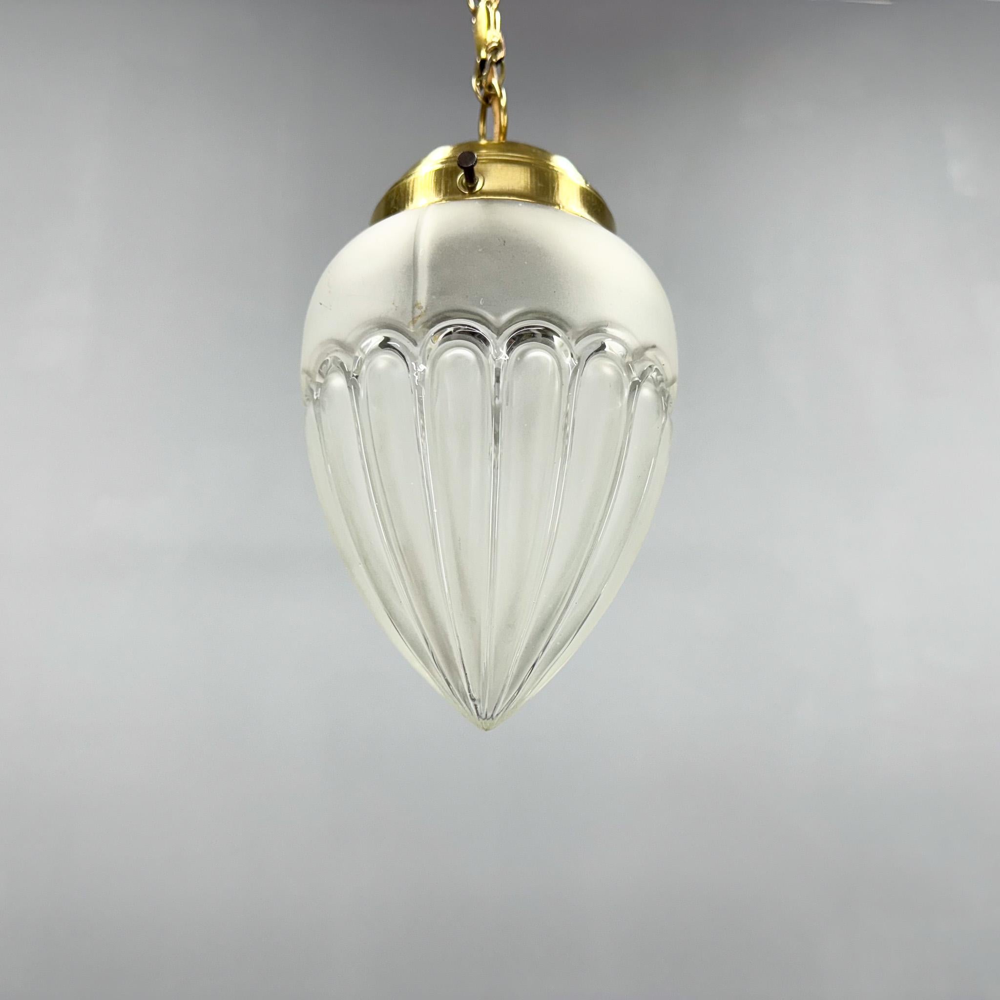 20th Century Art Deco Brass & Glass Pendant Light, Germany 1930s, Restored For Sale