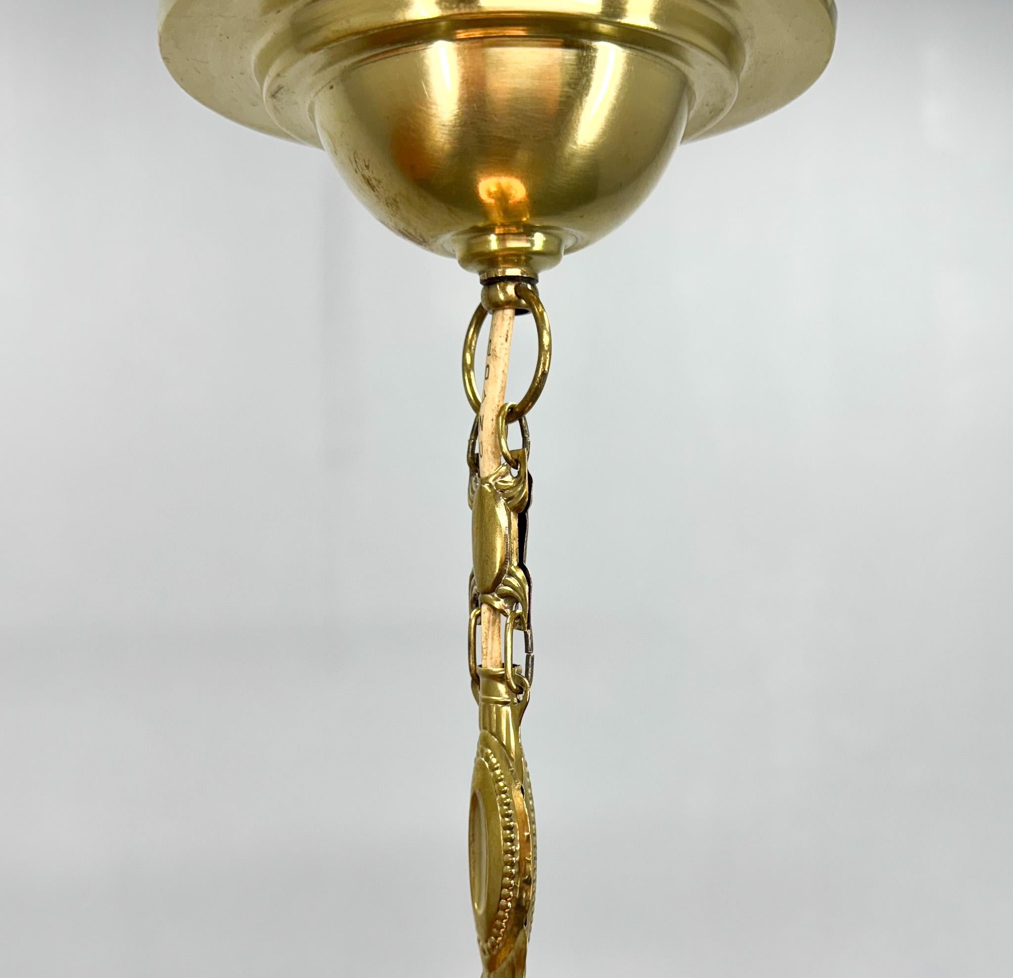 Art Deco Brass & Glass Pendant Light, Germany 1930s, Restored For Sale 1