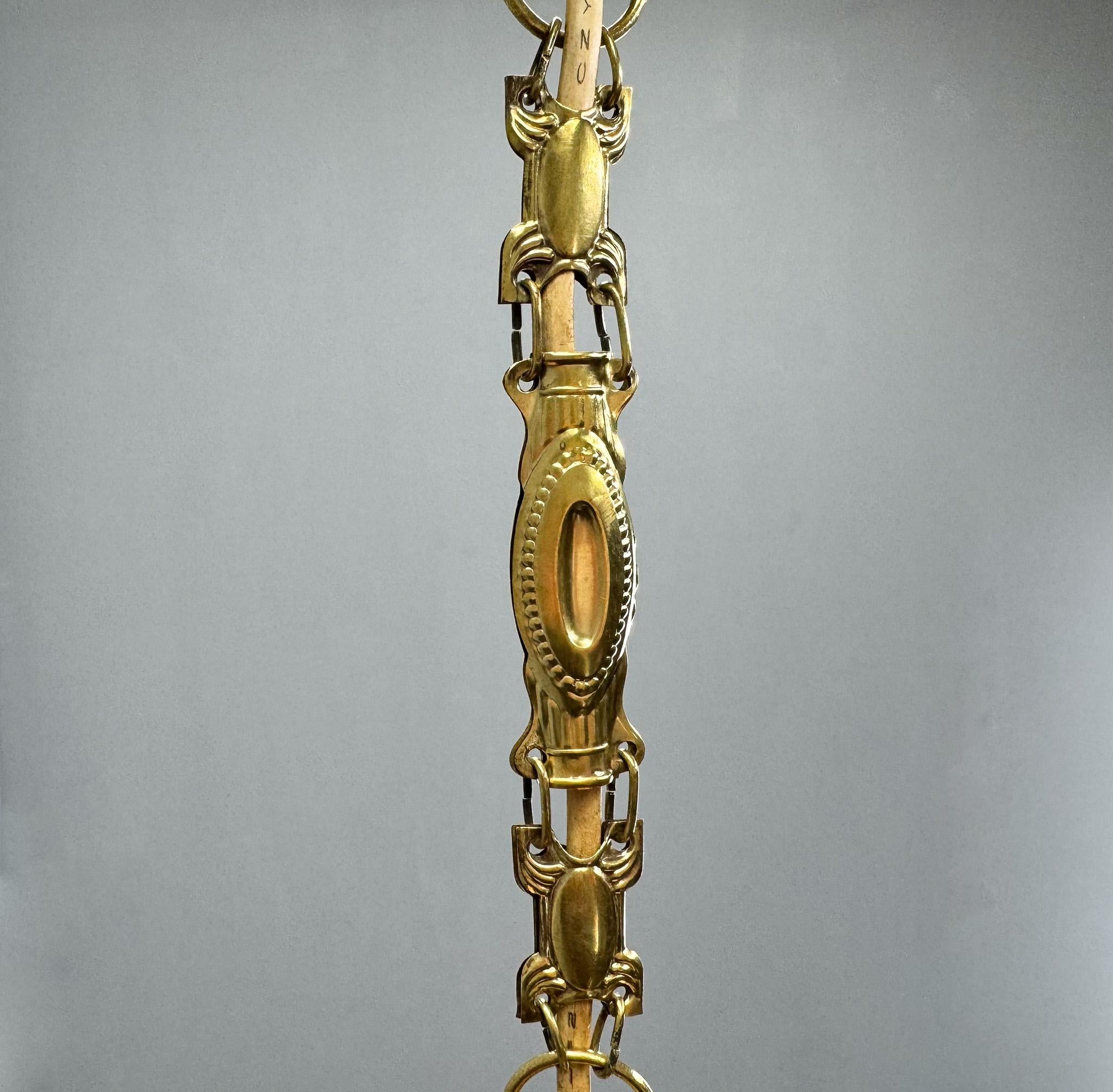 Art Deco Brass & Glass Pendant Light, Germany 1930s, Restored For Sale 2