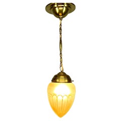 Art Deco Brass & Glass Pendant Light, Germany 1930s, Restored