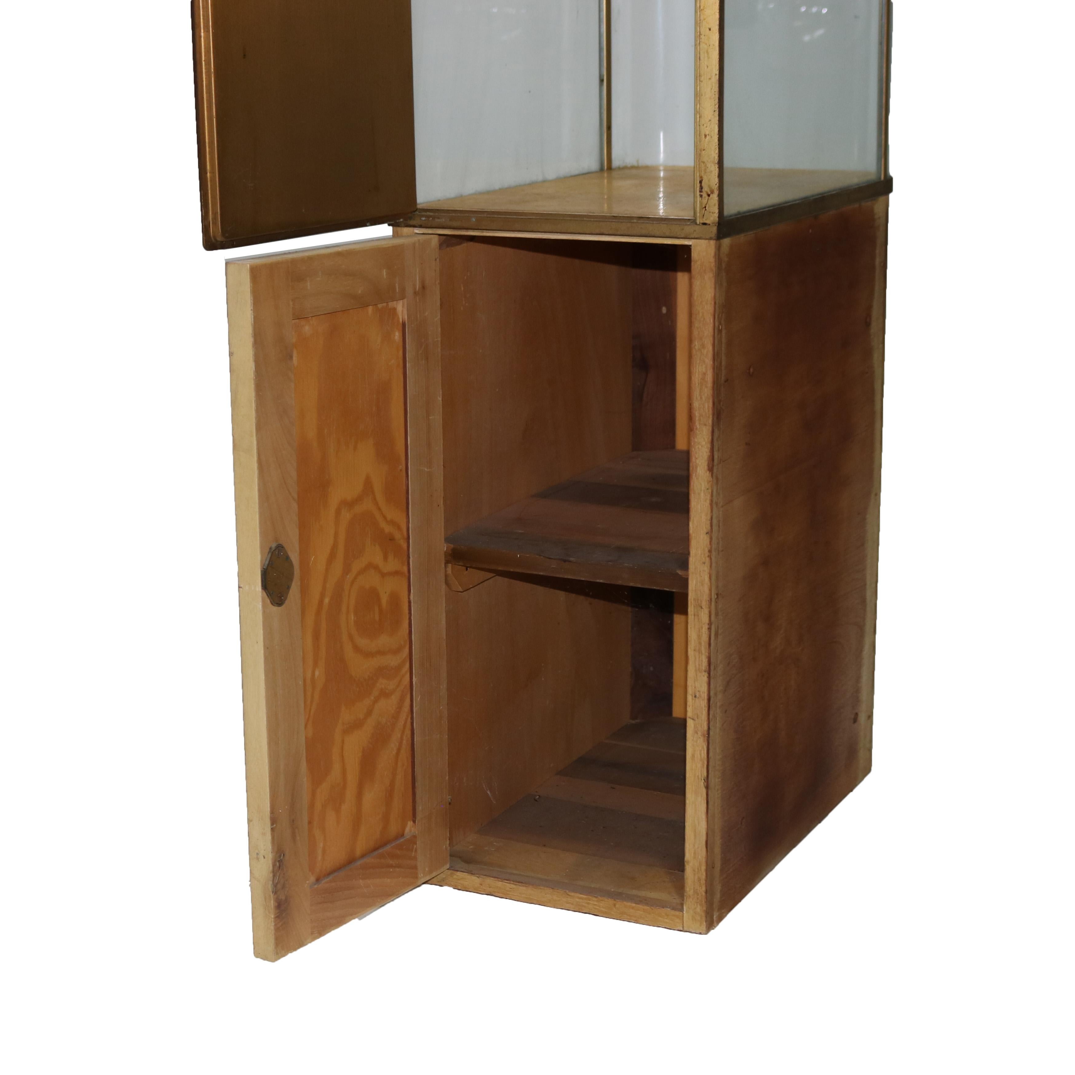 Art Deco Brass & Glass Watch Advertising Display Cabinet with Wooden Base C1940 6