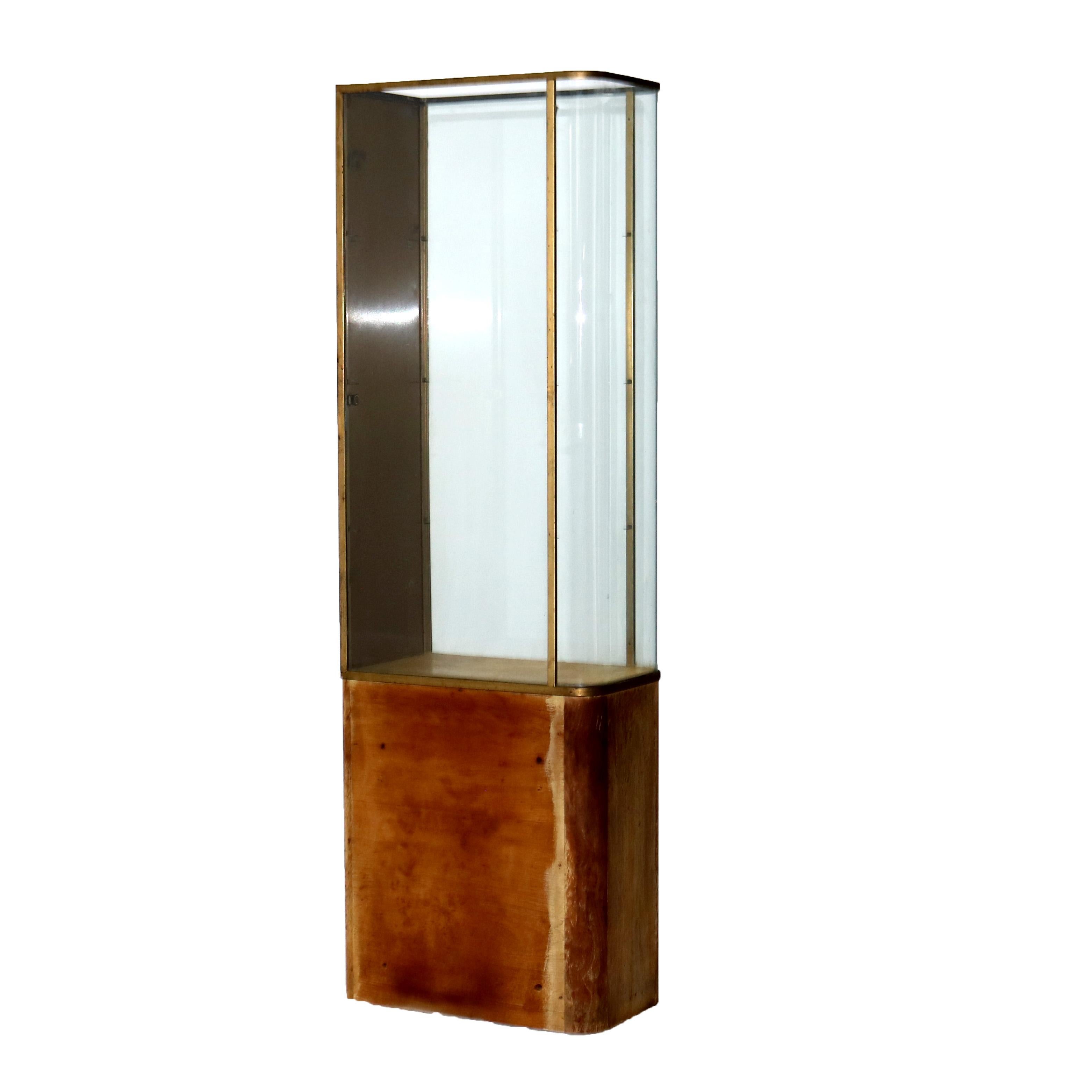 Art Deco Brass & Glass Watch Advertising Display Cabinet with Wooden Base C1940 In Good Condition In Big Flats, NY