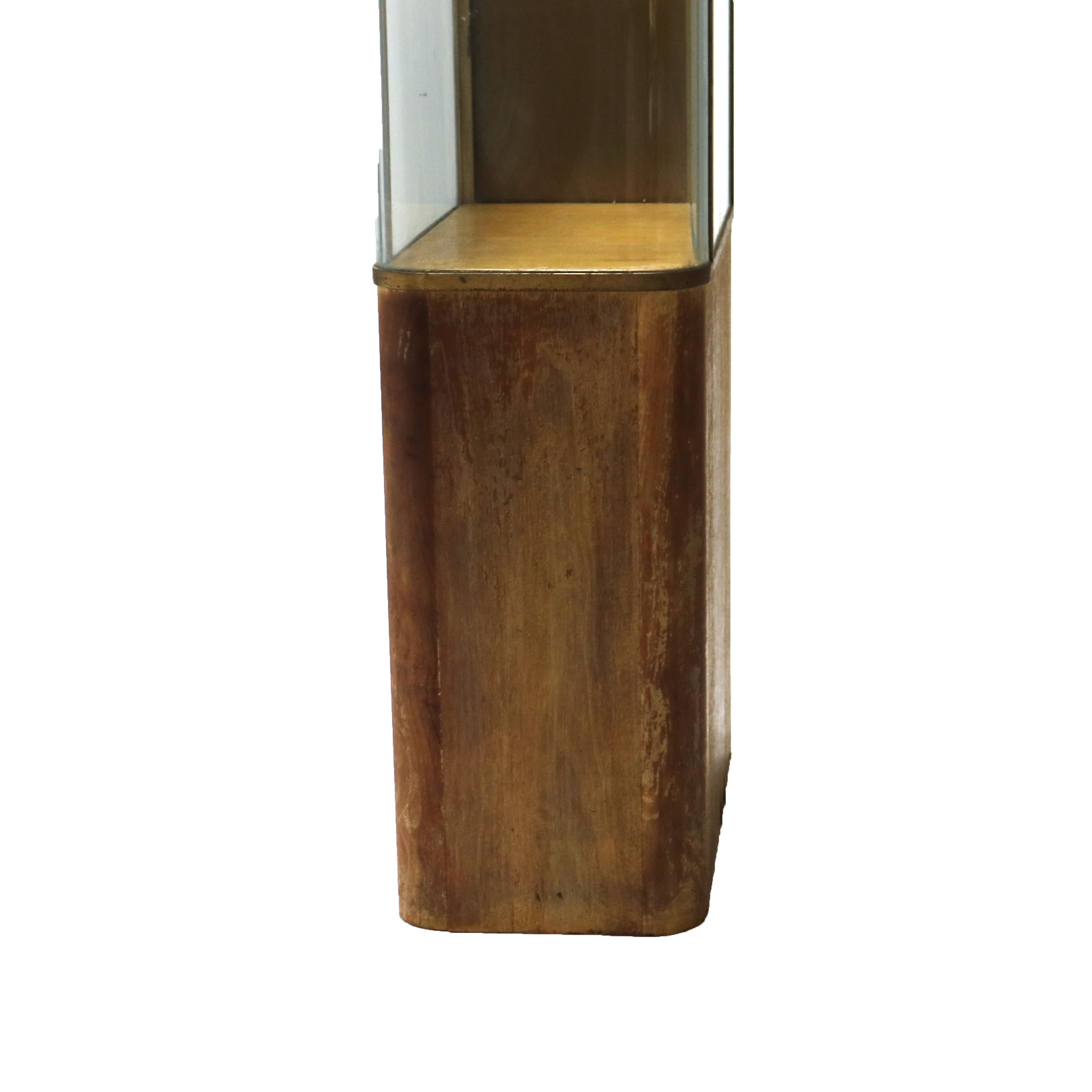 20th Century Art Deco Brass & Glass Watch Advertising Display Cabinet with Wooden Base C1940
