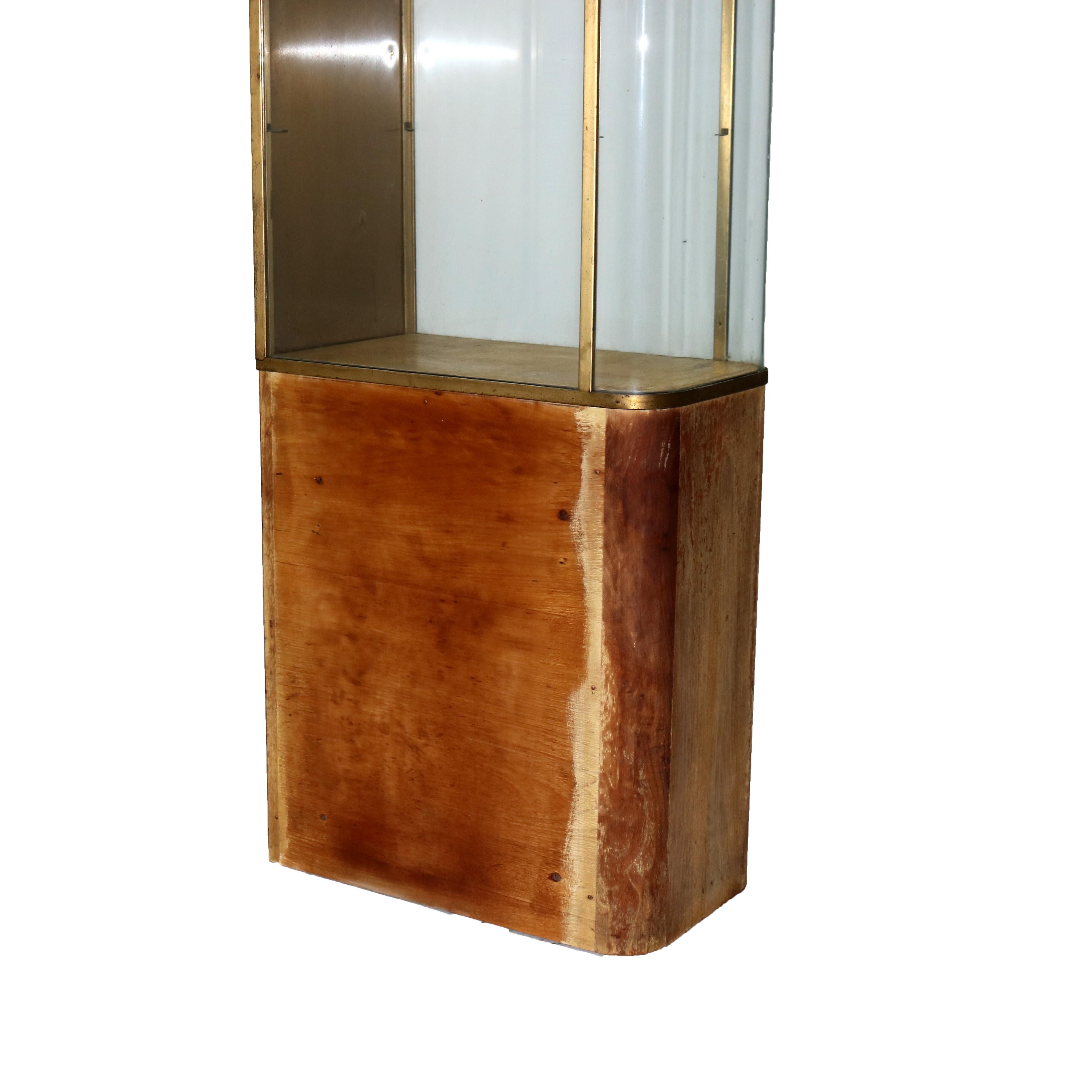 Art Deco Brass & Glass Watch Advertising Display Cabinet with Wooden Base C1940 1