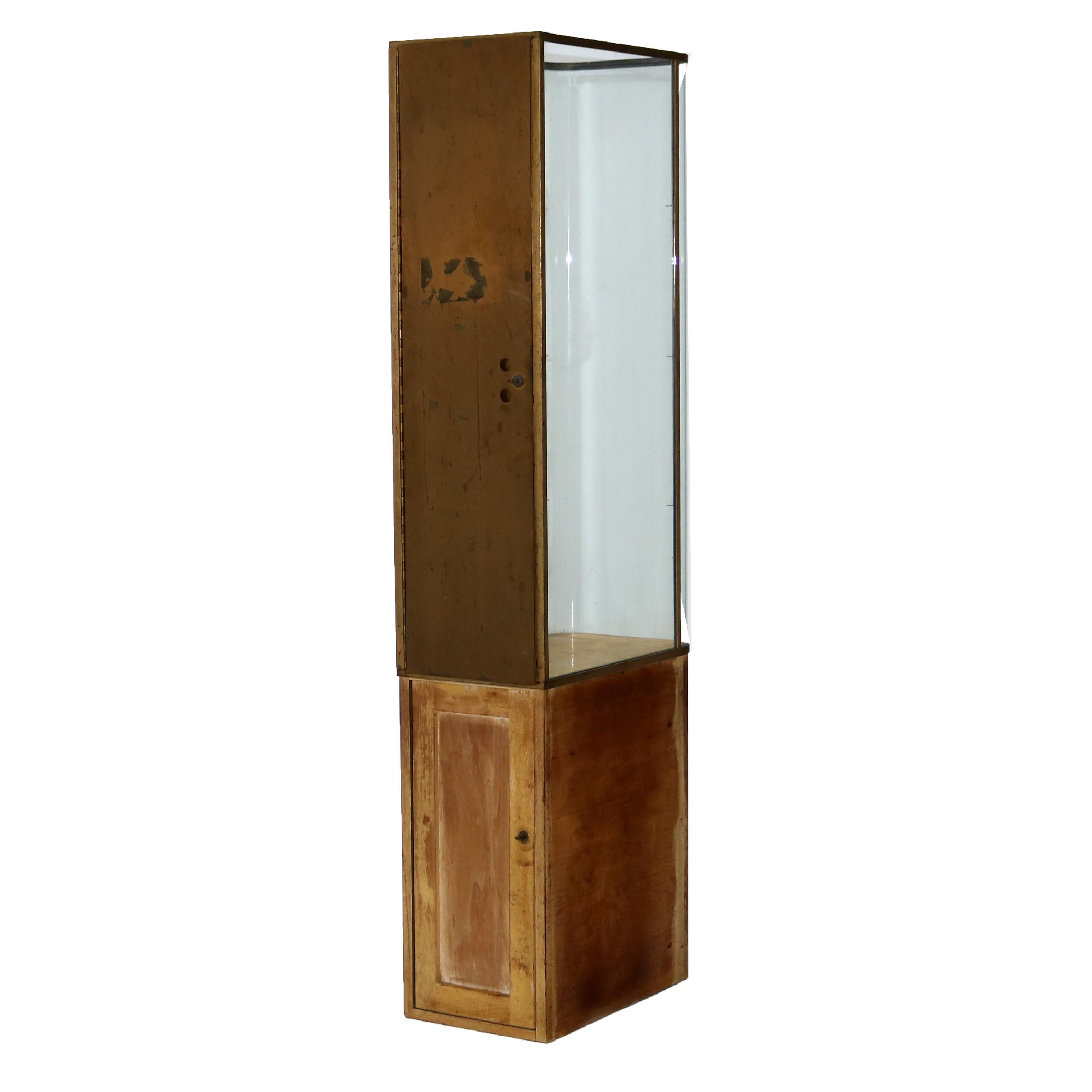 Art Deco Brass & Glass Watch Advertising Display Cabinet with Wooden Base C1940 2