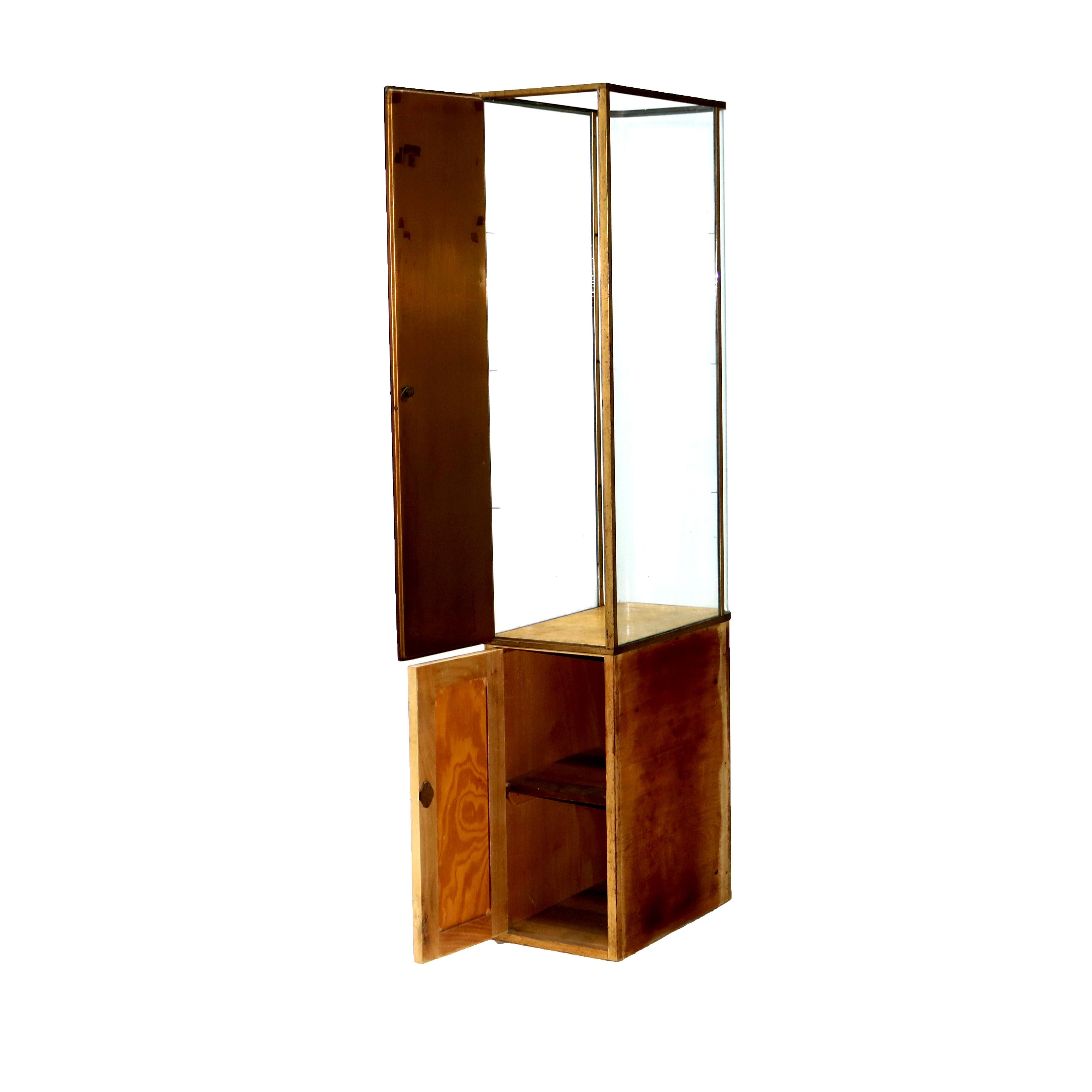 Art Deco Brass & Glass Watch Advertising Display Cabinet with Wooden Base C1940 4