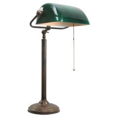 Vintage Art Deco Brass Green Glass Banker Table Desk Light