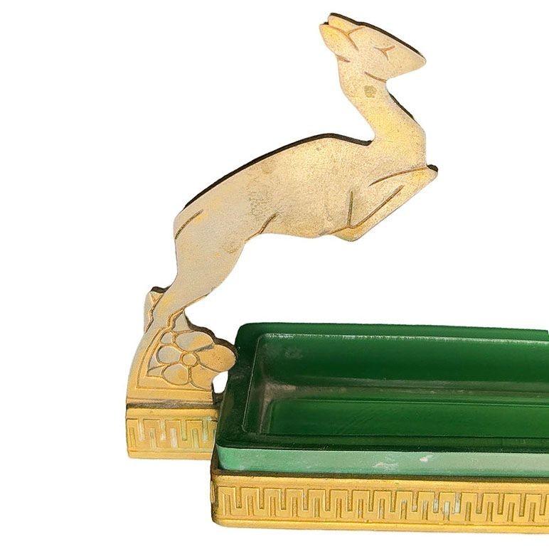 Plateau à anneaux en laiton Artful Green & Greene Leaping Gazelle Excellent état - En vente à Van Nuys, CA
