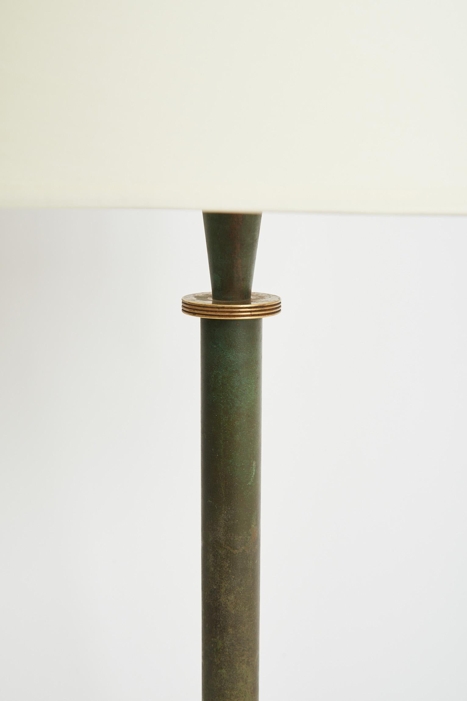 French Art Deco Brass Green Table Lamp