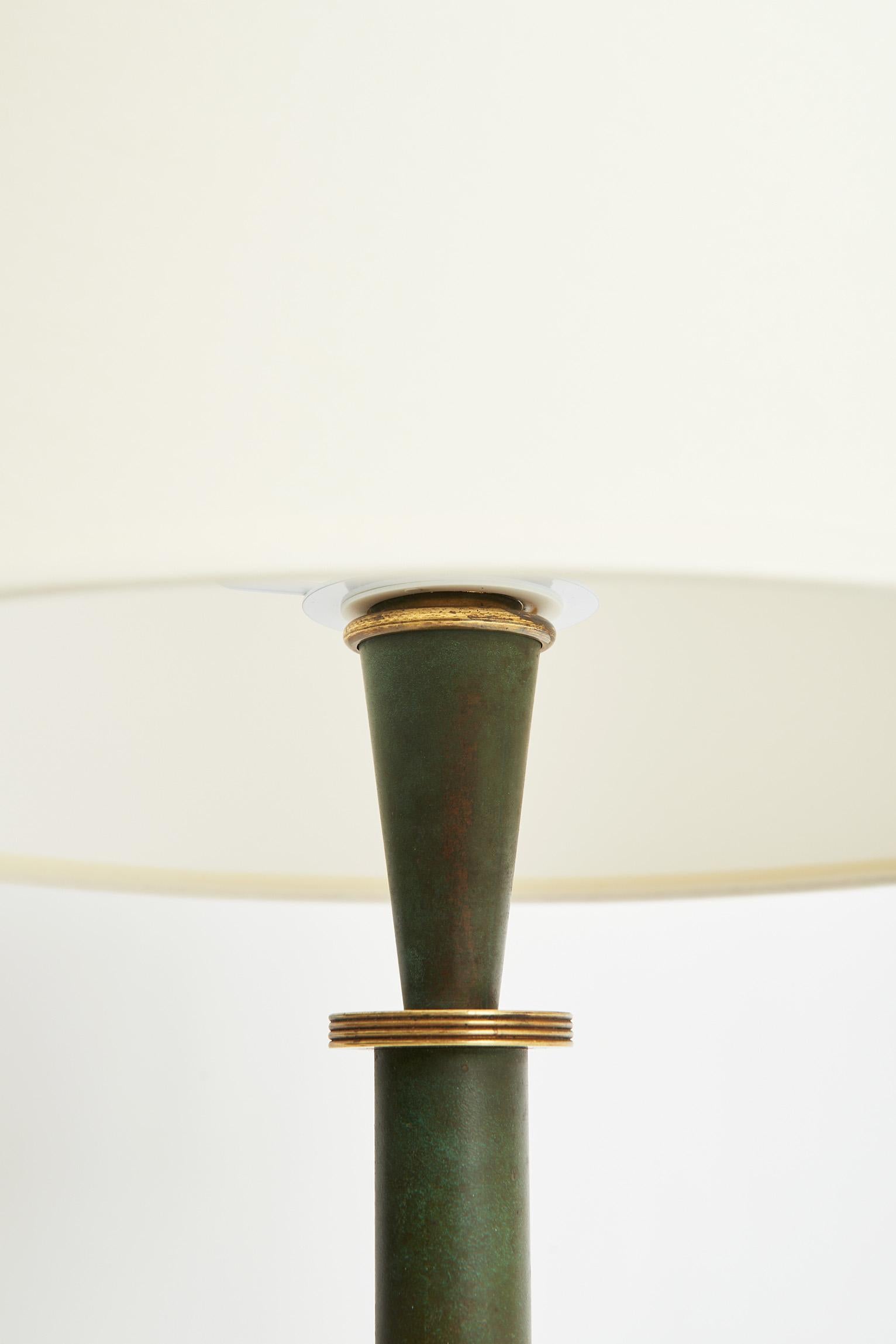 Enameled Art Deco Brass Green Table Lamp