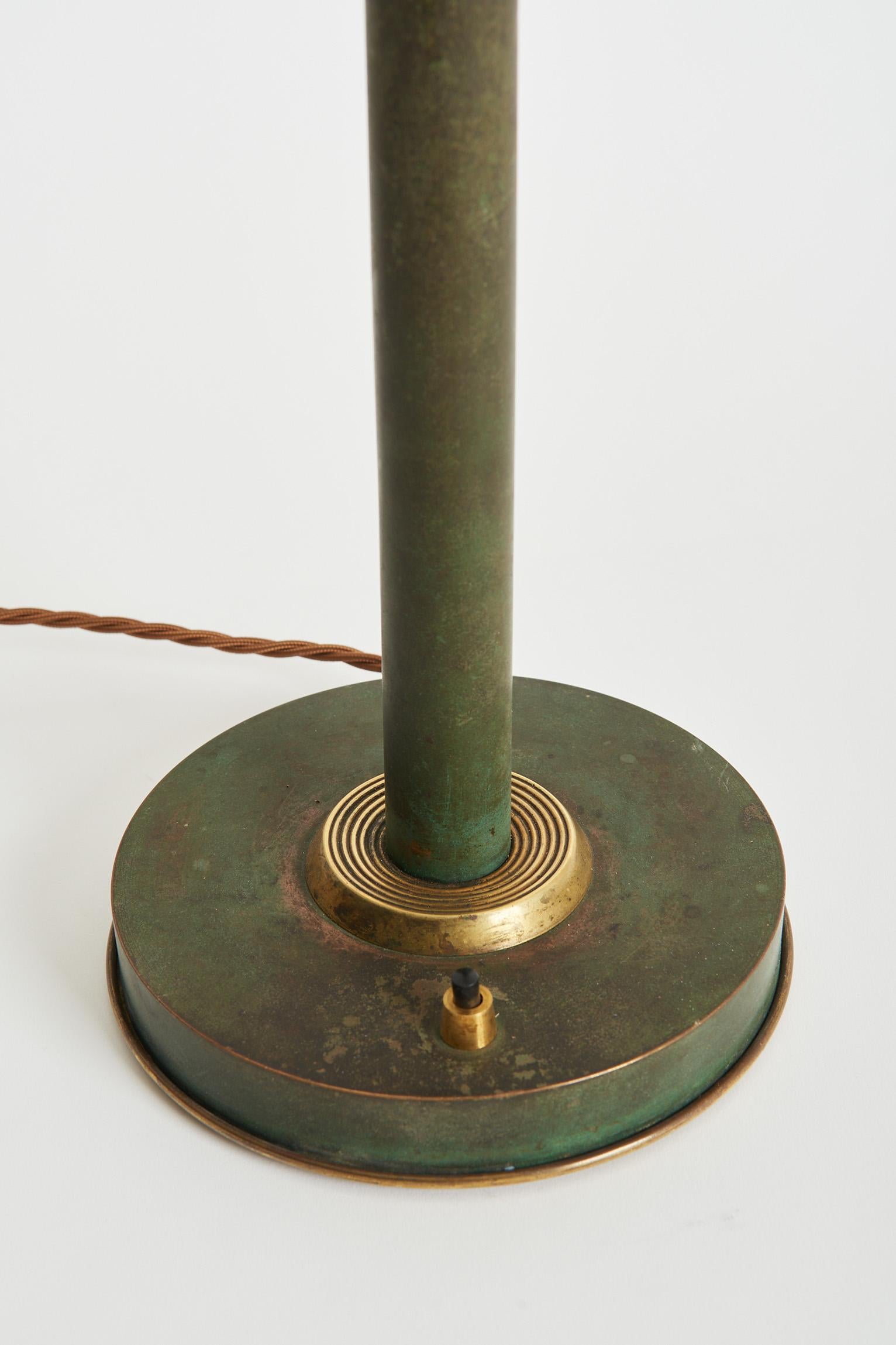 Art Deco Brass Green Table Lamp In Good Condition In London, GB