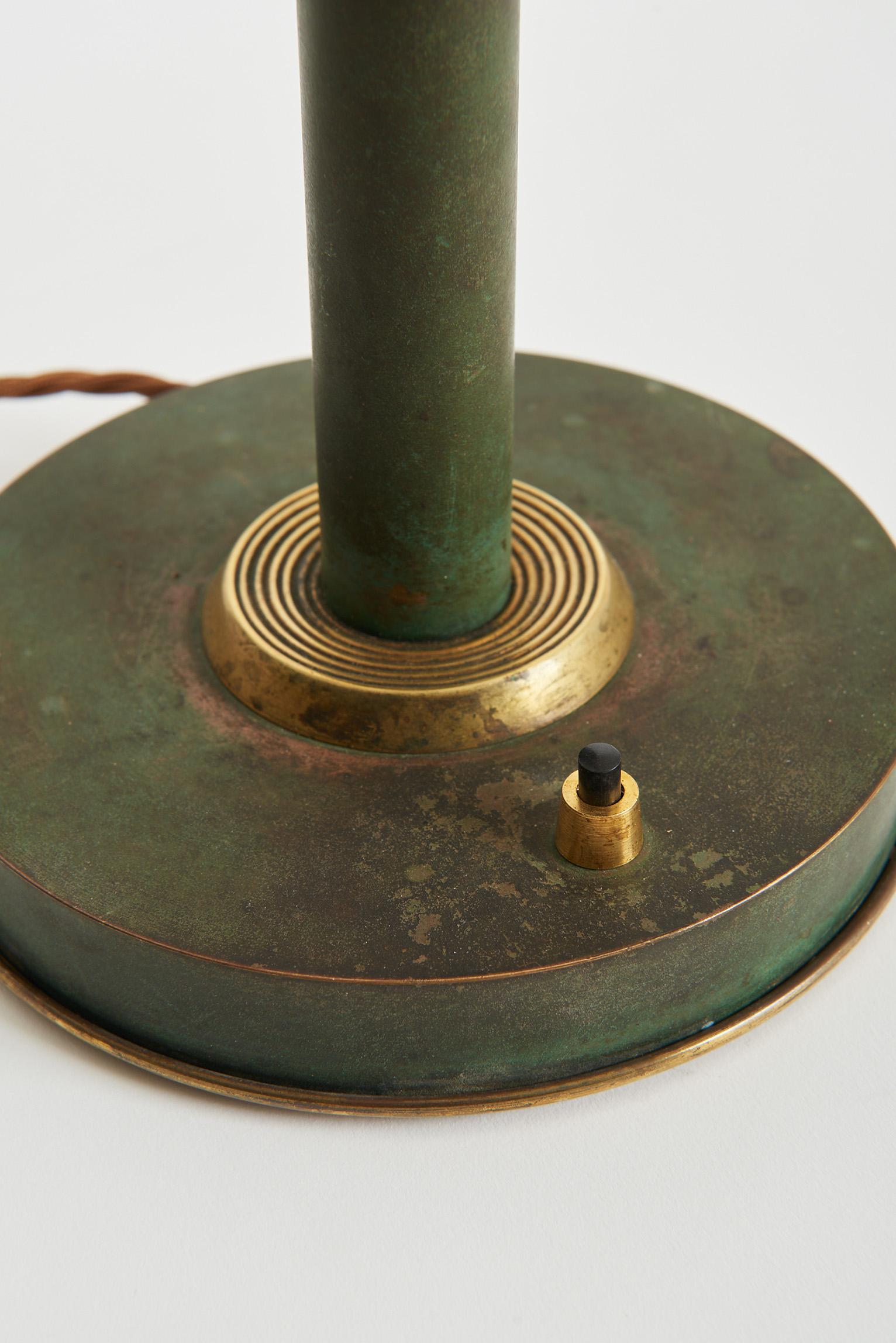 20th Century Art Deco Brass Green Table Lamp