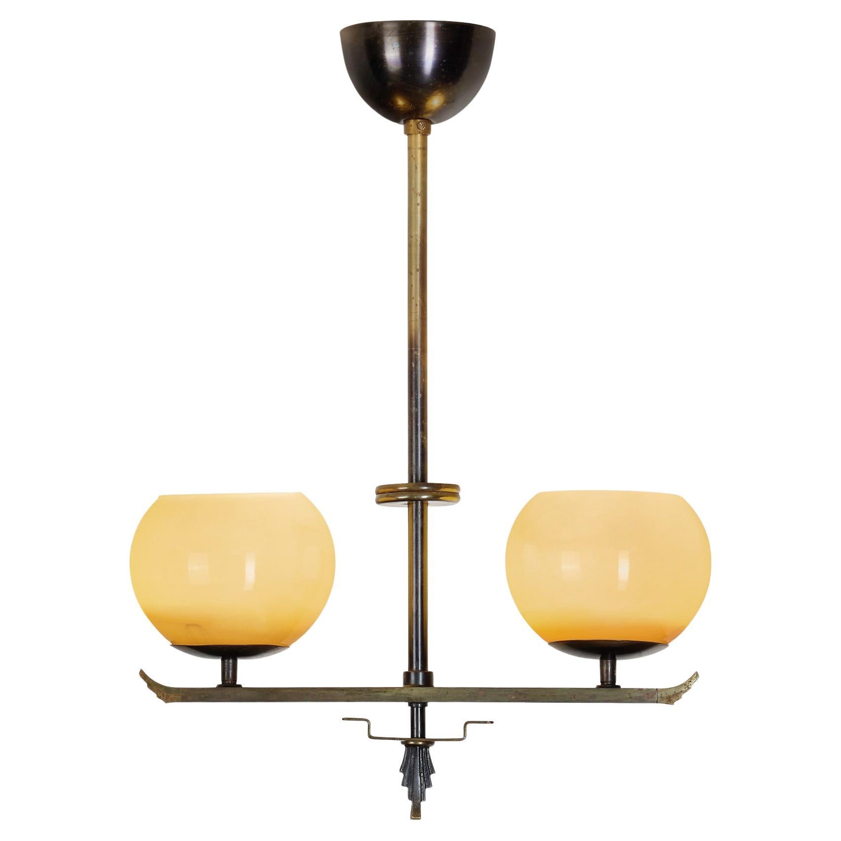 Art Deco Brass Hanging Lamp, Europe First half of the 20th Century